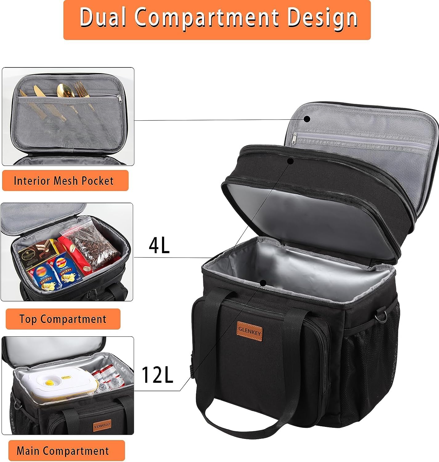 Expandable Large Lunch Bag, Double Deck Insulated Lunch Box Leakproof Durable Soft Cooler Bag for Men Women Adults Work Construction Beach Picnic Daytrip,16L,Black, GLENKEY 🍁 All In One Marketplace Canada