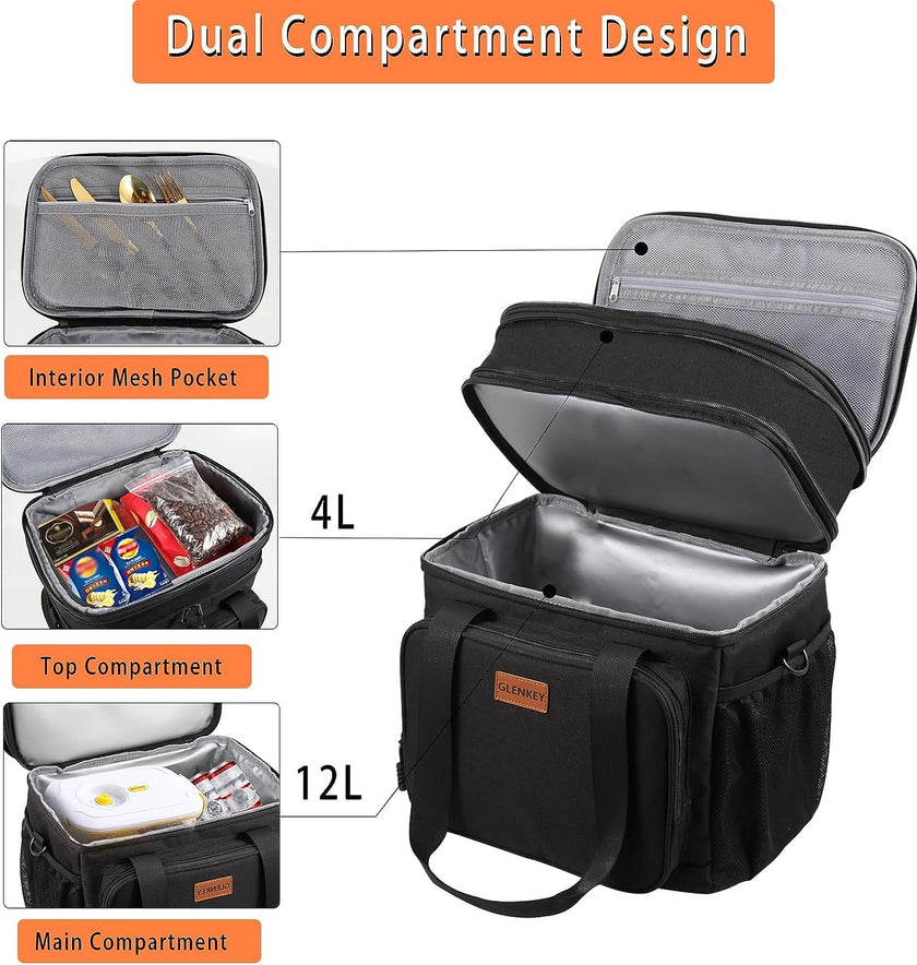 Expandable Large Lunch Bag, Double Deck Insulated Lunch Box Leakproof Durable Soft Cooler Bag for Men Women Adults Work Construction Beach Picnic Daytrip,16L,Black, GLENKEY 🍁 All In One Marketplace Canada