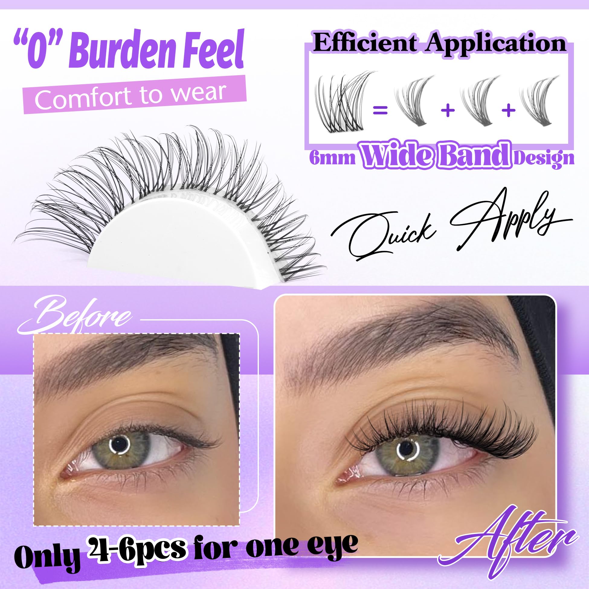 Wispy Lash Clusters Invisible Band Natural Lash Extensions Waterproof 8-16mm Cluster Eyelash Extension D Curl DIY Individual Cluster Lashes by ALICE 🍁 All In One Marketplace Canada
