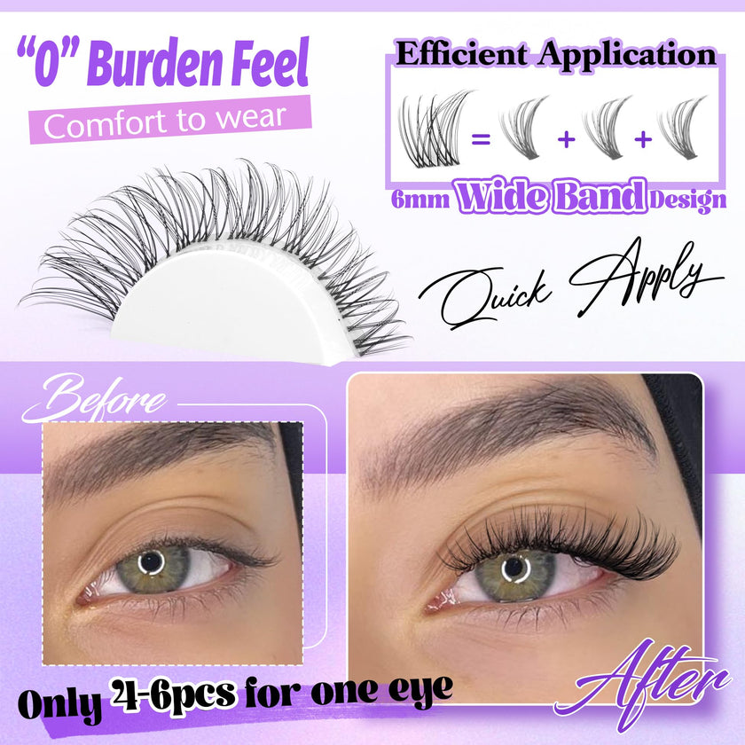 Wispy Lash Clusters Invisible Band Natural Lash Extensions Waterproof 8-16mm Cluster Eyelash Extension D Curl DIY Individual Cluster Lashes by ALICE 🍁 All In One Marketplace Canada