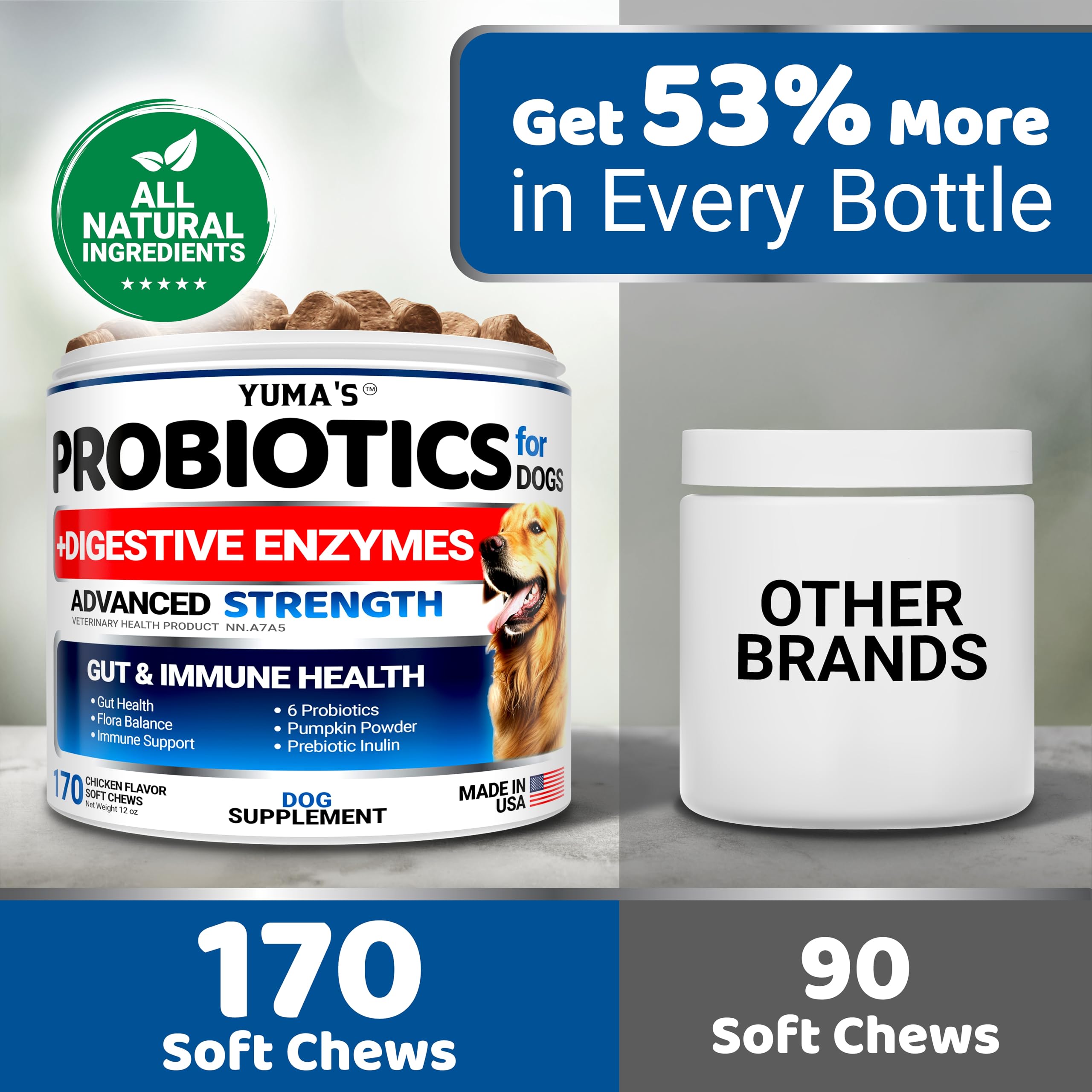 Probiotics for Dogs - 170 Chews - Helps Relieve Diarrhea, Gas & Allergies, Constipation - Dog Probiotics - Digestive & Immune Support - Prebiotics & Digestive Enzymes - Gut Health Chewable Supplement 🍁 All In One Marketplace Canada