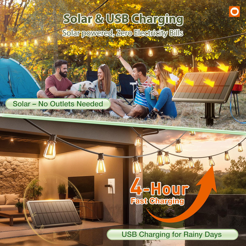 addlon 42FT(36+6) Solar Lights Outdoor Waterproof, String Lights Outdoor Solar power with Remote & USB Port 12+1 LED Shatterproof Bulbs 3 Light Modes,Dimmable &Timable Solar Light for Camping Backyard 🍁 All In One Marketplace Canada