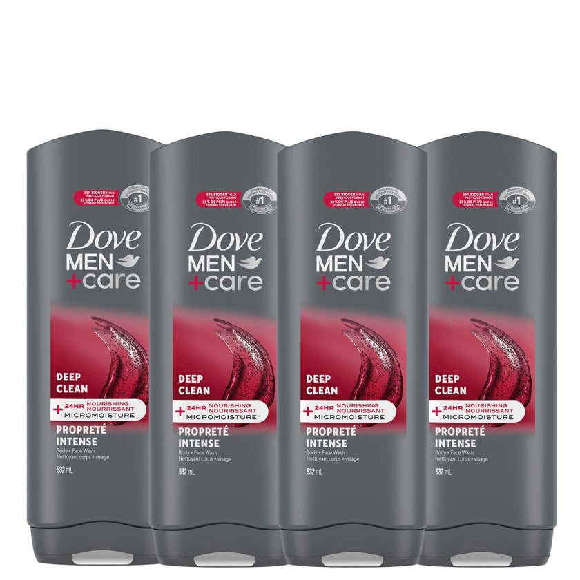 Dove Men+Care Body and Face Wash with 24-hour Nourishing Micromoisture, Deep Clean, Men's Body Wash, 532mL (Pack of 4) 🍁 All In One Marketplace Canada