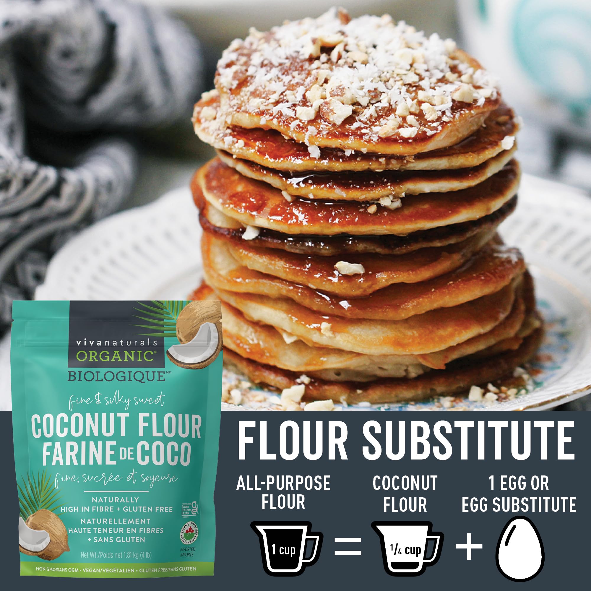 Viva Naturals Organic Coconut Flour, Gluten-Free, Unbleached & Unrefined, 4 LB 🍁 All In One Marketplace Canada