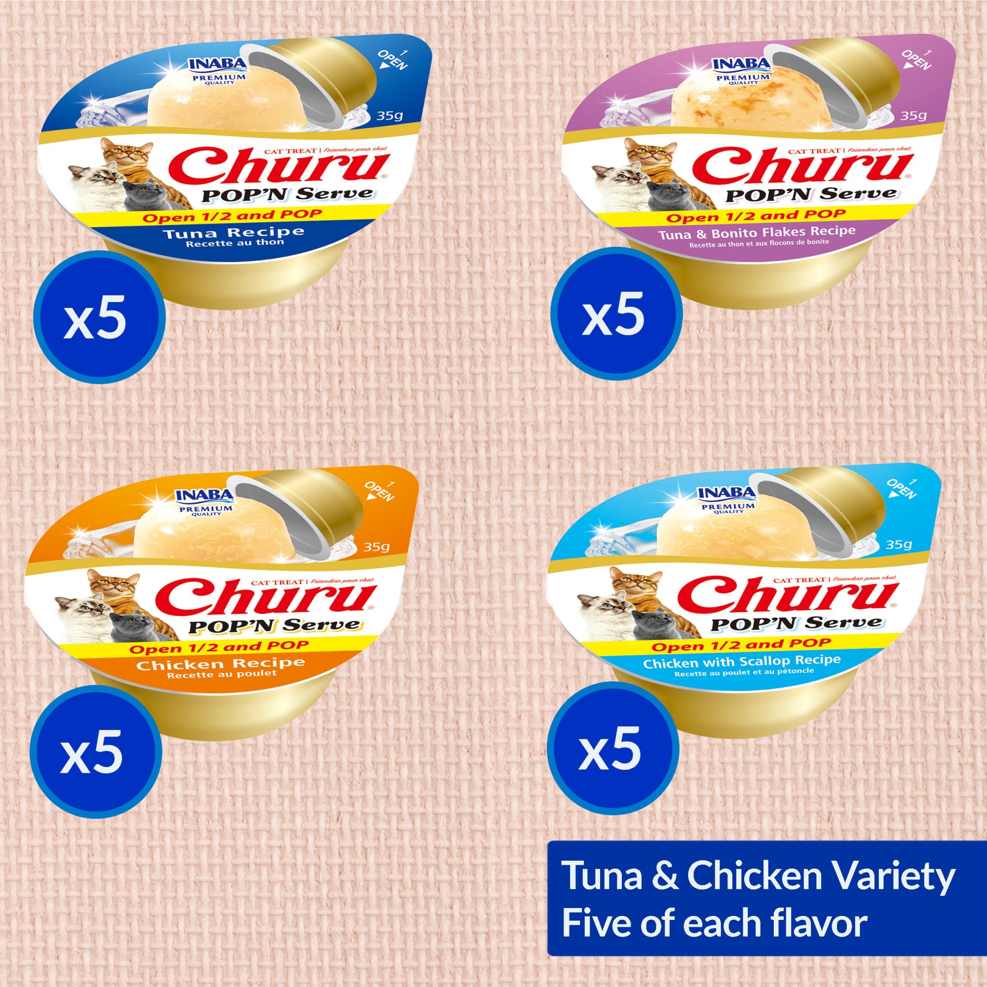 INABA Churu Pop'N Serve Jelly Cat Treat with Vitamin E & Taurine, 34 gram Cup, 20 Cups, Tuna & Chicken Variety 🍁 All In One Marketplace Canada