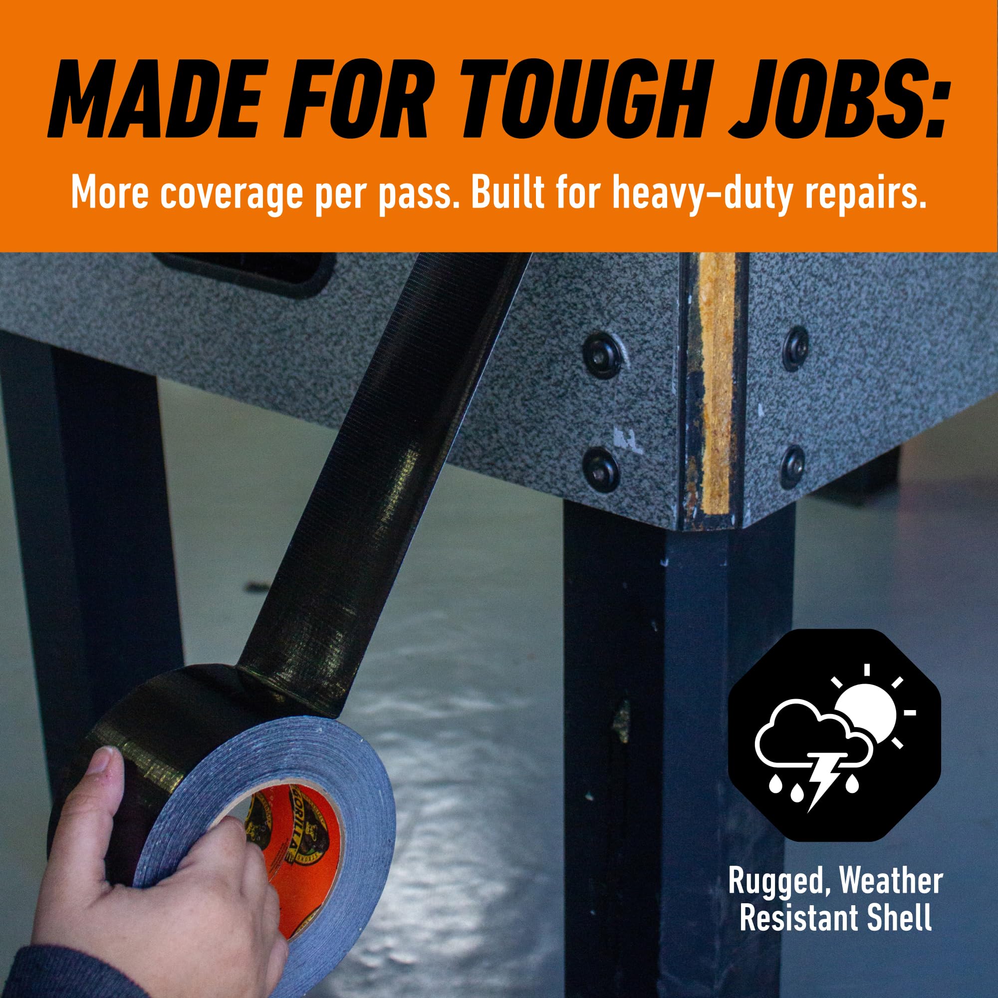 Gorilla Tough & Wide Utility Tape, Duct Tape, Double-Thick Adhesive, All Weather Resistant Shell, Reinforced Backing, Black, 2.8 in x 25 yd (Pack of 1) 🍁 All In One Marketplace Canada