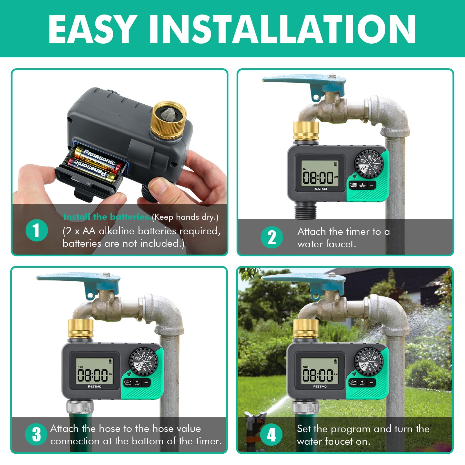 RESTMO Water Timer for Garden Hose, Programmable Sprinkler Timer with Brass Inlet, Rain Delay/Manual ON/Off/Automatic Irrigation Control, Hose Timer for Outdoor Faucet, Yard and Lawn Watering System 🍁 All In One Marketplace Canada