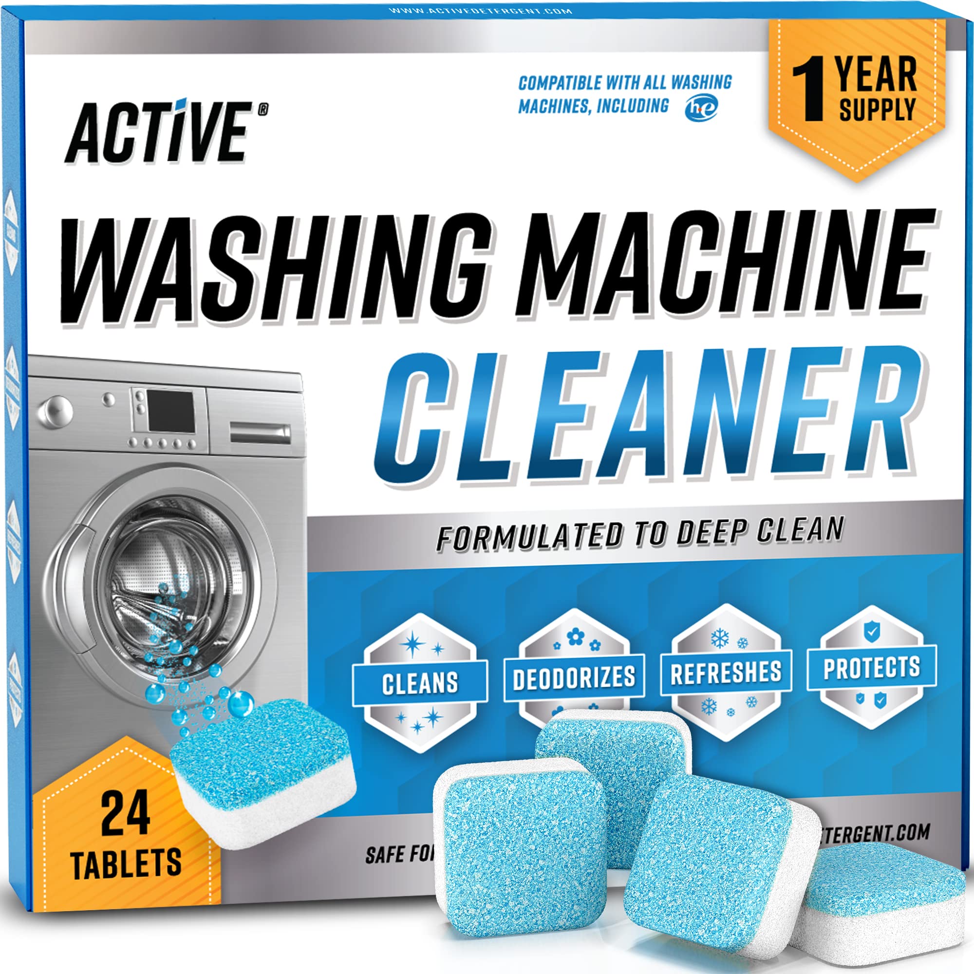 Washing Machine Cleaner Descaler 24 Pack - Deep Cleaning Tablets For HE Front Loader & Top Load Washer, Septic Safe Eco-Friendly Deodorizer, Clean Inside Drum and Laundry Tub Seal - 12 Month Supply 🍁 All In One Marketplace Canada
