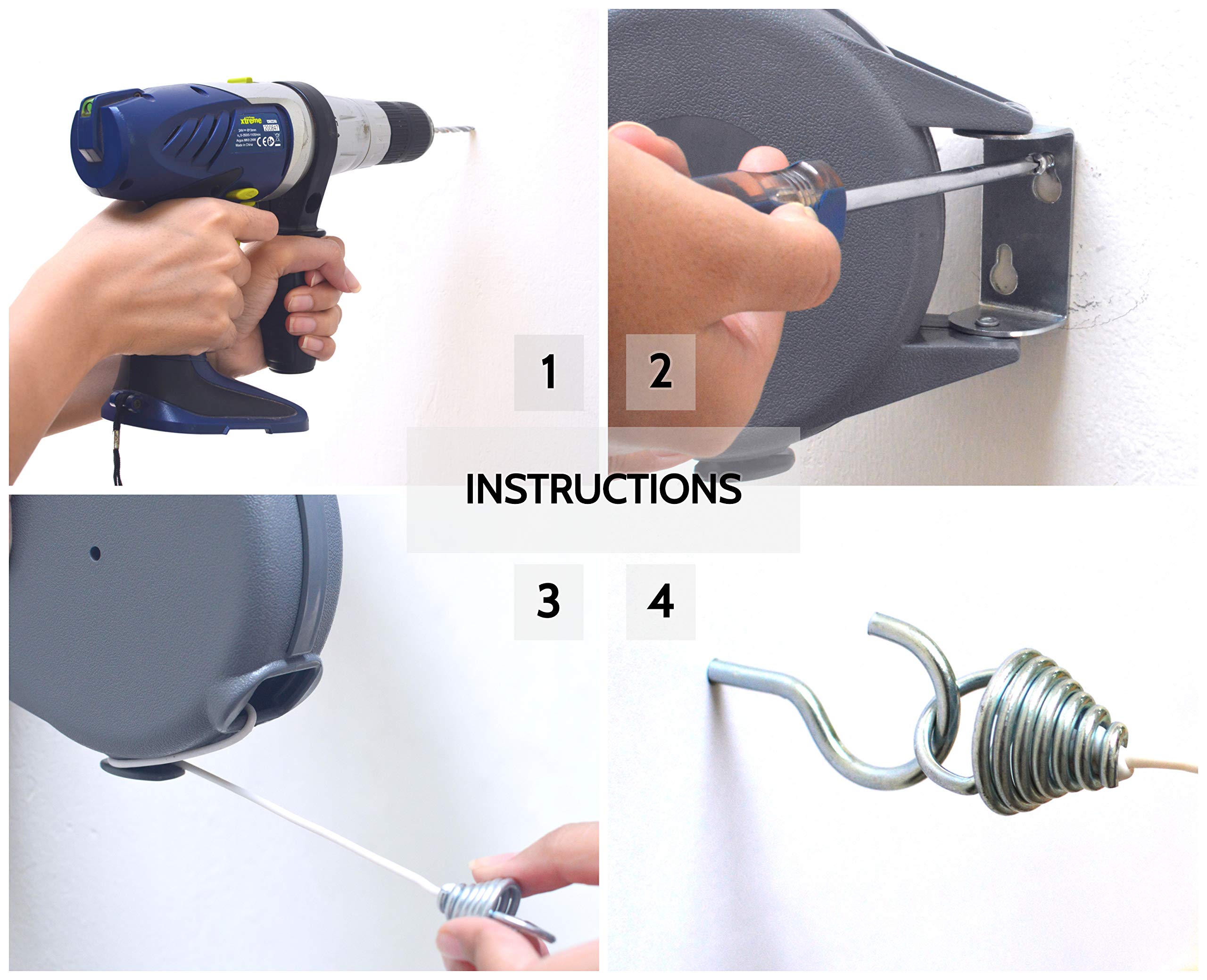 Retractable Clothesline - Portable Heavy Duty Indoor and Outdoor Washing Line - 45 Feet PVC Retracting Clothes Line with Wall Mount Hang The Wet Dry Clothing Laundry - Easy Installation (Grey) 🍁 All In One Marketplace Canada
