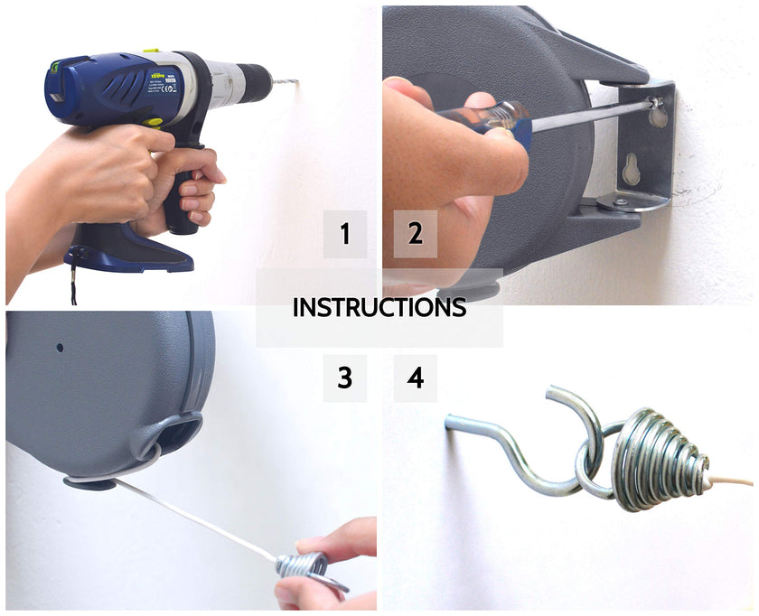 Retractable Clothesline - Portable Heavy Duty Indoor and Outdoor Washing Line - 45 Feet PVC Retracting Clothes Line with Wall Mount Hang The Wet Dry Clothing Laundry - Easy Installation (Grey) 🍁 All In One Marketplace Canada