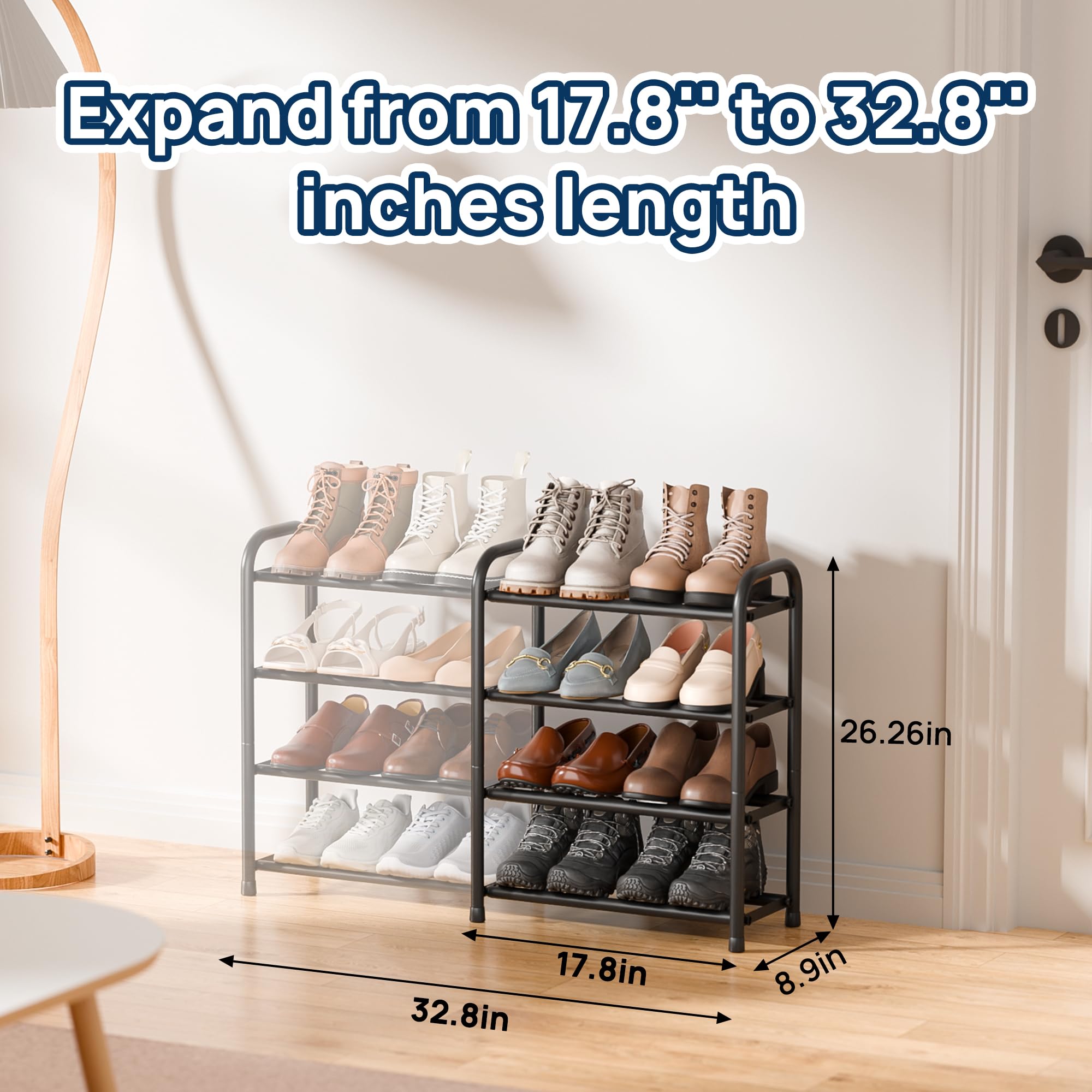 ENJOYBASICS Expandable Metal Shoe Racks for Closet, 4 Tier Adjustable Shoe Organizer Shelf, Black Free Standing Rack Storage for Entryway 🍁 All In One Marketplace Canada