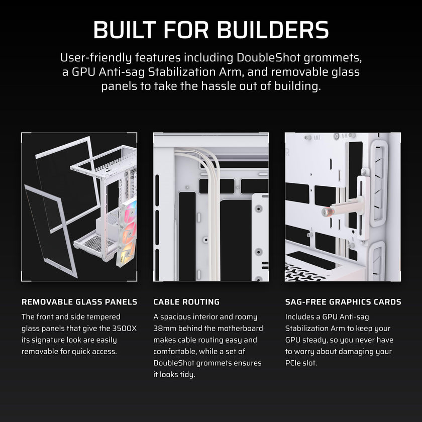 CORSAIR 3500X RS-R ARGB Mid-Tower PC Case – 3X Pre-Installed RS120-R ARGB Fans, GPU Anti-Sag Arm, Fits up to 10x 120mm Fans, Reverse Connection Motherboard Compatible – White 🍁 All In One Marketplace Canada
