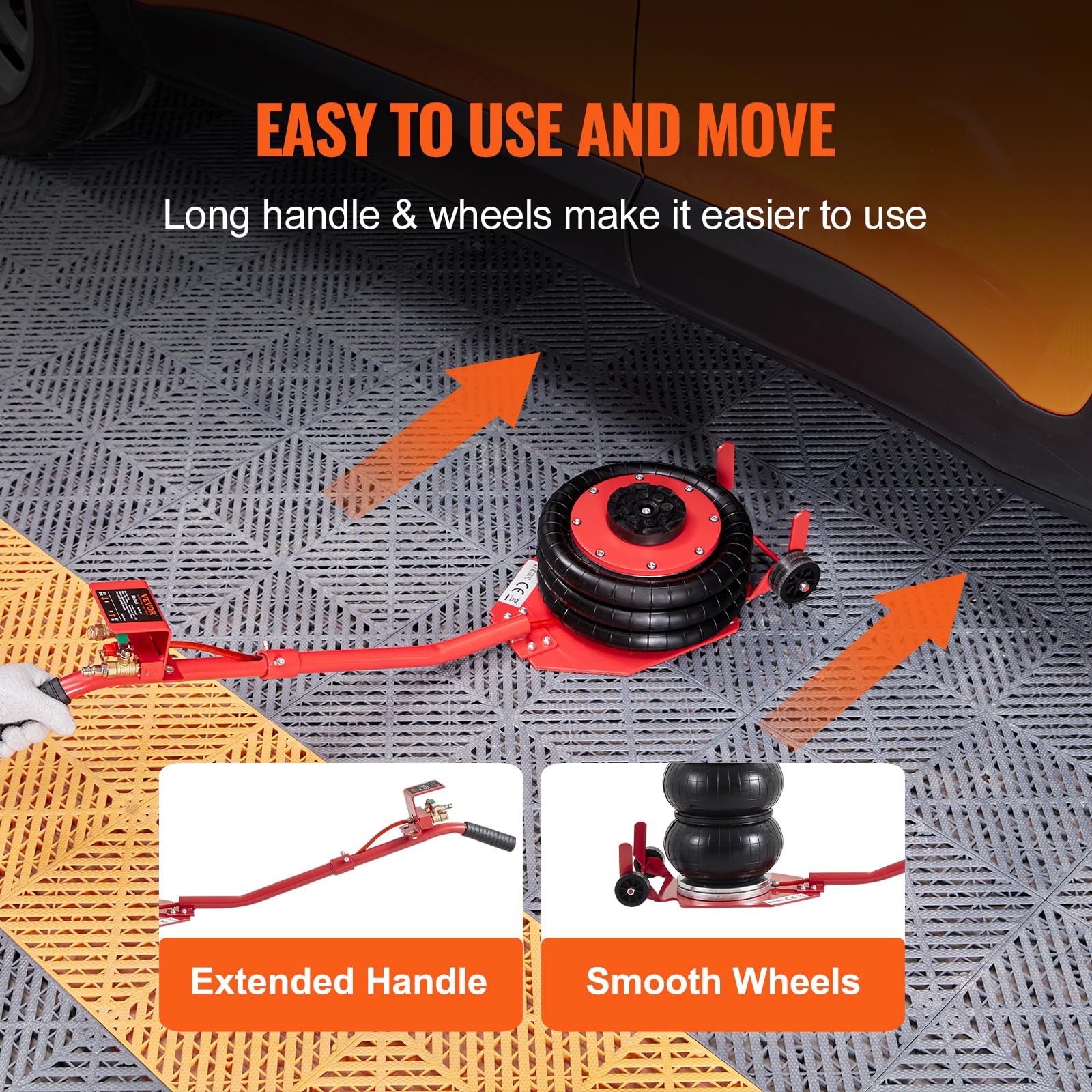 VEVOR Air Jack, 3 Ton/6600 lbs Triple Bag Air Jack, Airbag Jack with Six Steel Pipes, Lift up to 17.7 inch/450 mm, 3-5 s Fast Lifting Pneumatic Jack, with Long Handles for Cars, Garages, Repair, (Red) 🍁 All In One Marketplace Canada