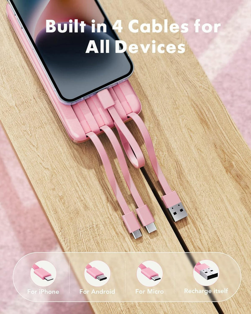 Charmast Portable Charger with Built in Cables, Power Bank with Cords Wires, Slim 10000mAh Travel Battery Pack 6 Outputs 3 Inputs 3A Fast Charging for Samsung Google Pixel LG Moto iPhone iPad 🍁 All In One Marketplace Canada