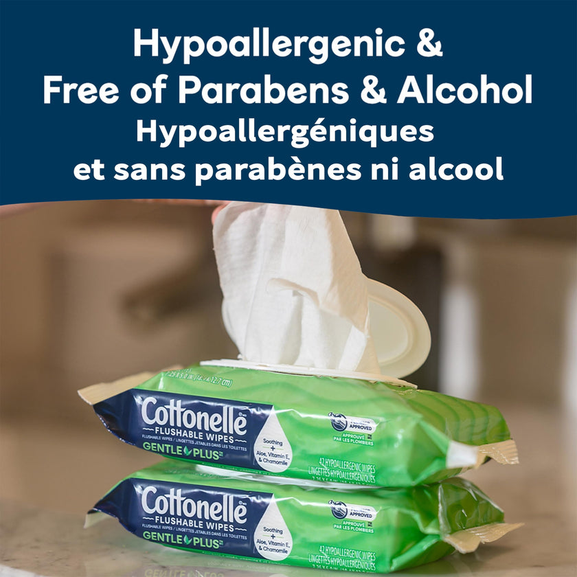 Flushable Wet Wipes, Cottonelle GentlePlus, Biodegradable & Septic Safe, 16 Flip-Top Packs of 42 (672 Wipes) 🍁 All In One Marketplace Canada