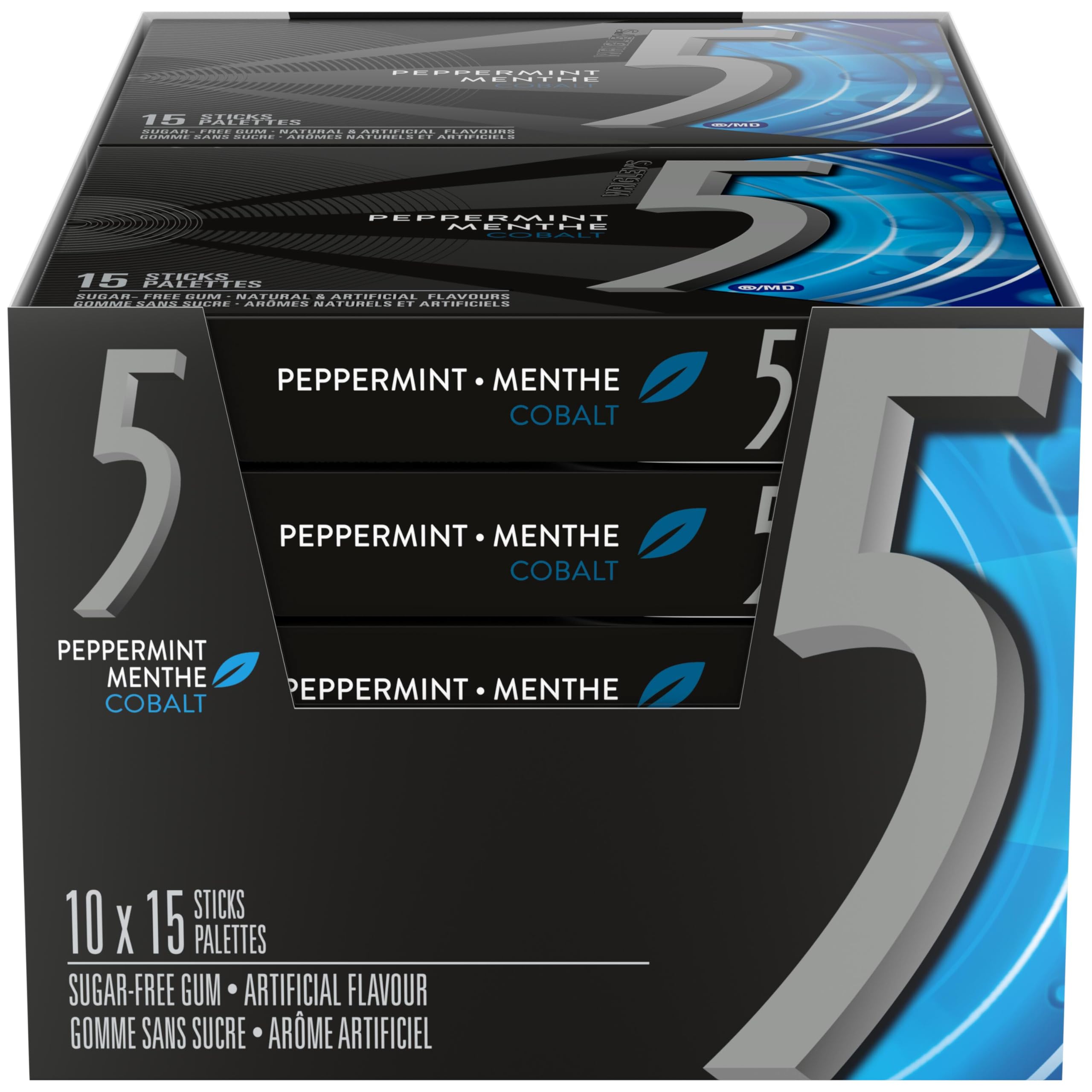 5 GUM, Peppermint-Cobalt Flavoured Sugar Free Chewing Gum, 15 Sticks, 10 Packs 🍁 All In One Marketplace Canada