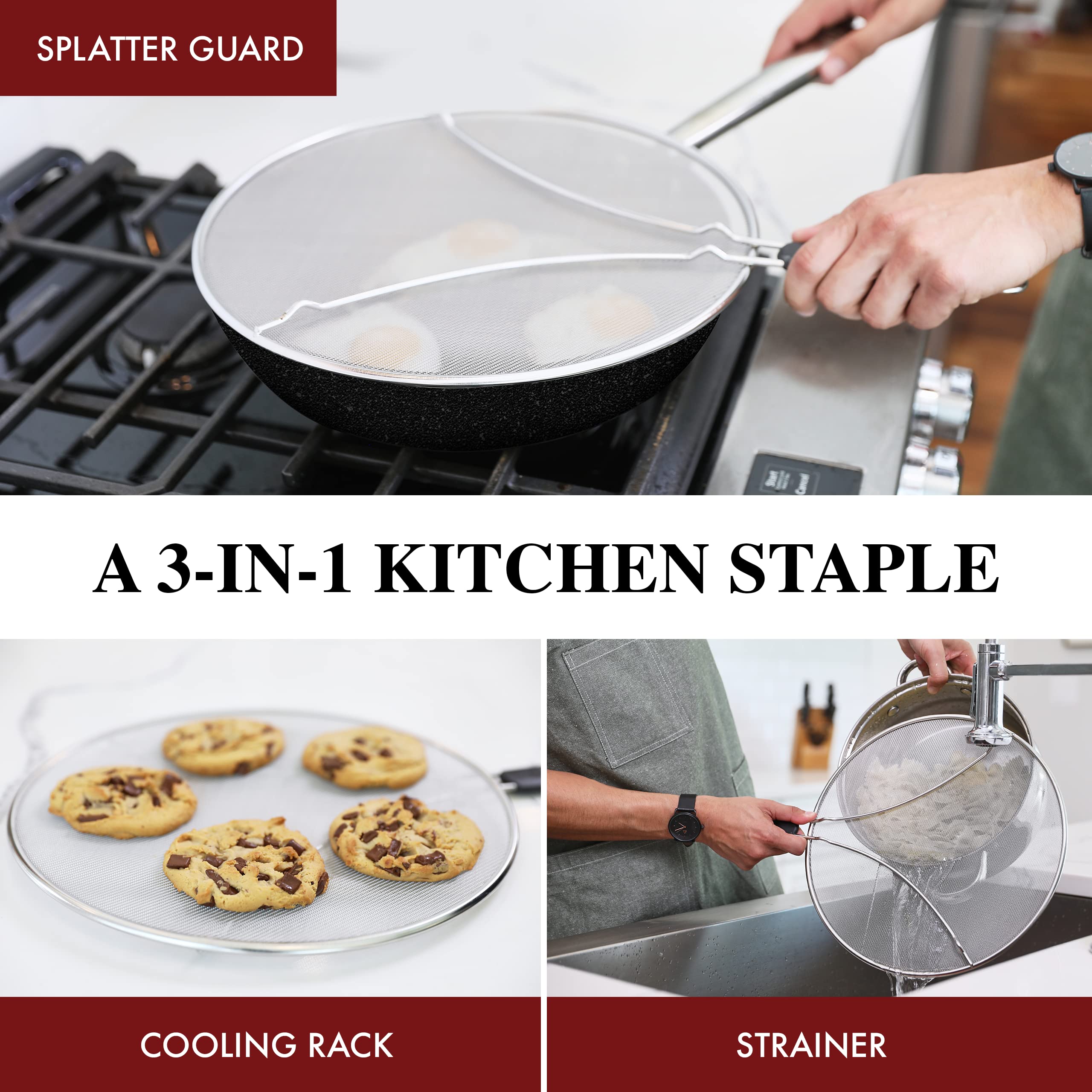 Splatter Screen for Frying Pan - 13 Inch Stainless Steel Grease Splatter Guard - Cover Oil Splash When Sizzling Bacon, Cooking Fried Chicken or Popcorn 🍁 All In One Marketplace Canada