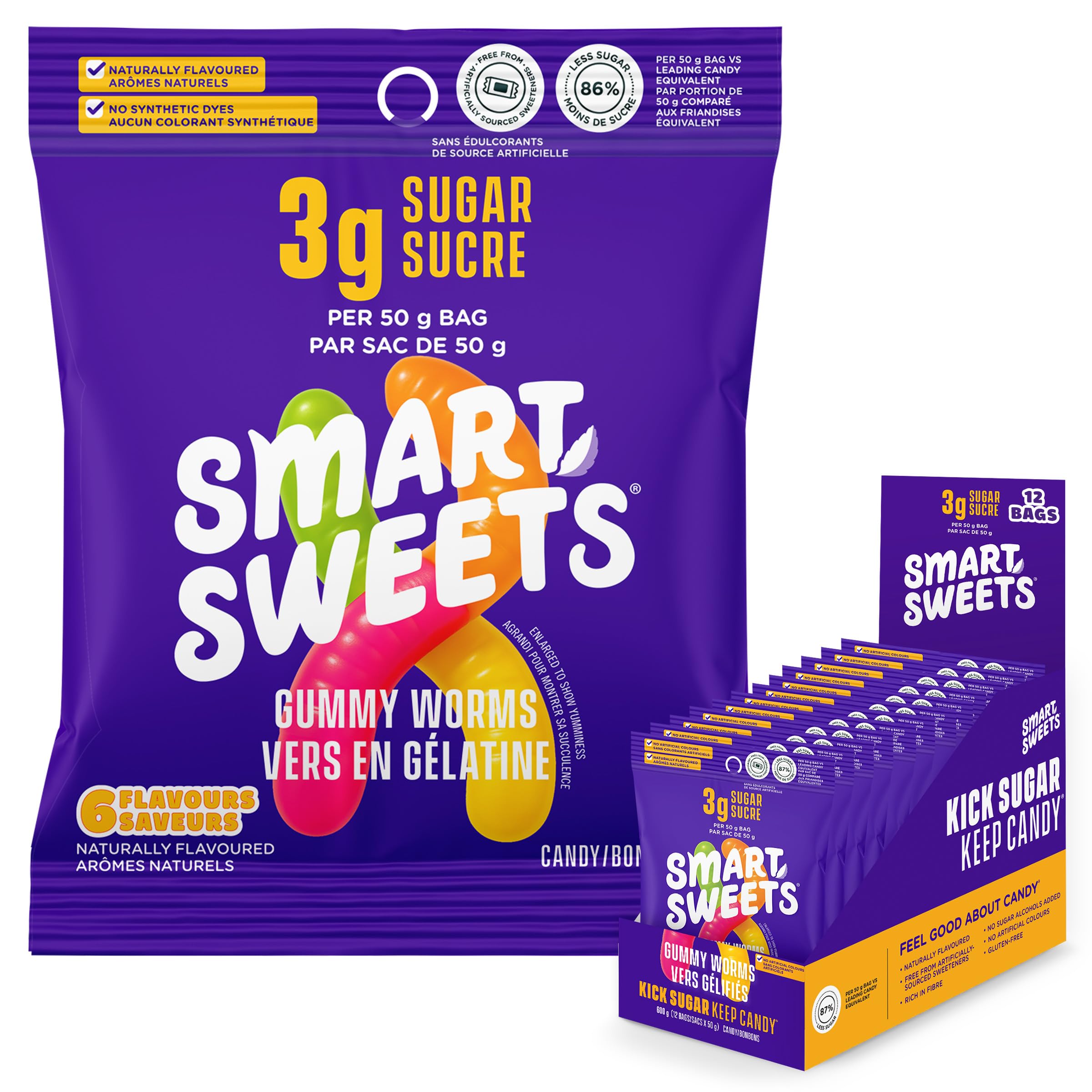 SmartSweets Gummy Worms, Low Sugar Gummy Candy, 50g Bags, 12 Pack 🍁 All In One Marketplace Canada