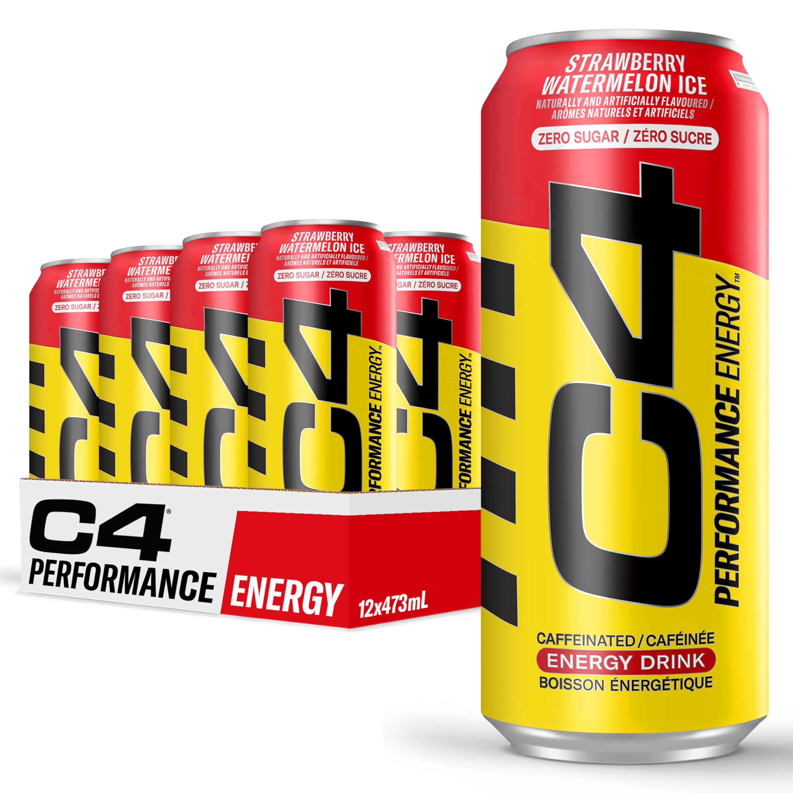 Cellucor C4 Performance Energy Drink, Strawberry Watermelon, Carbonated Sugar Free Drink with no Artificial Colours or Dyes, 473mL, 12 count 🍁 All In One Marketplace Canada