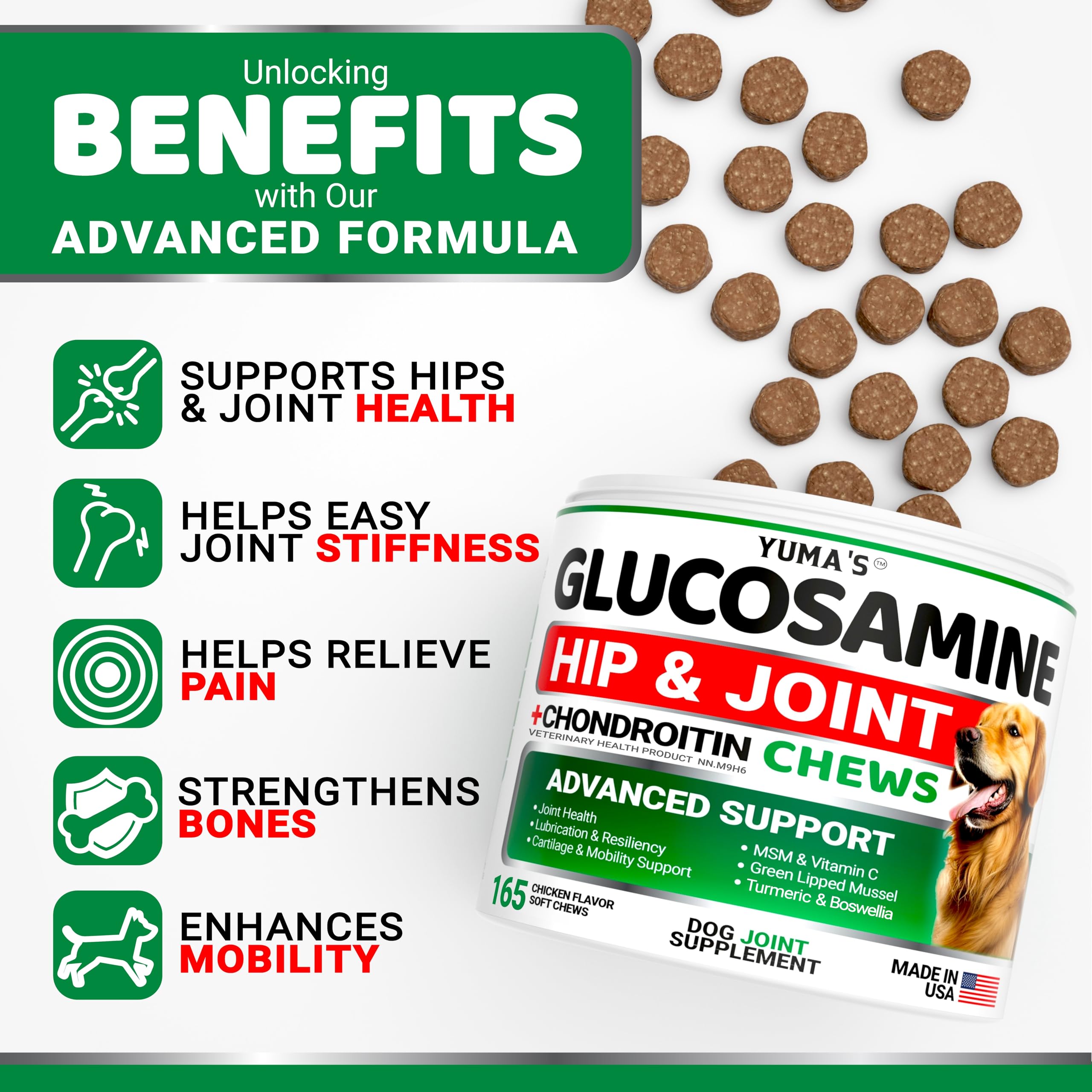Glucosamine for Dogs - 165 Chews - Hip and Joint Supplement for Dogs - Glucosamine Chondroitin Chews - Joint Pain Relief Supplement with MSM - Advanced Health - Mobility Support - Made in USA 🍁 All In One Marketplace Canada
