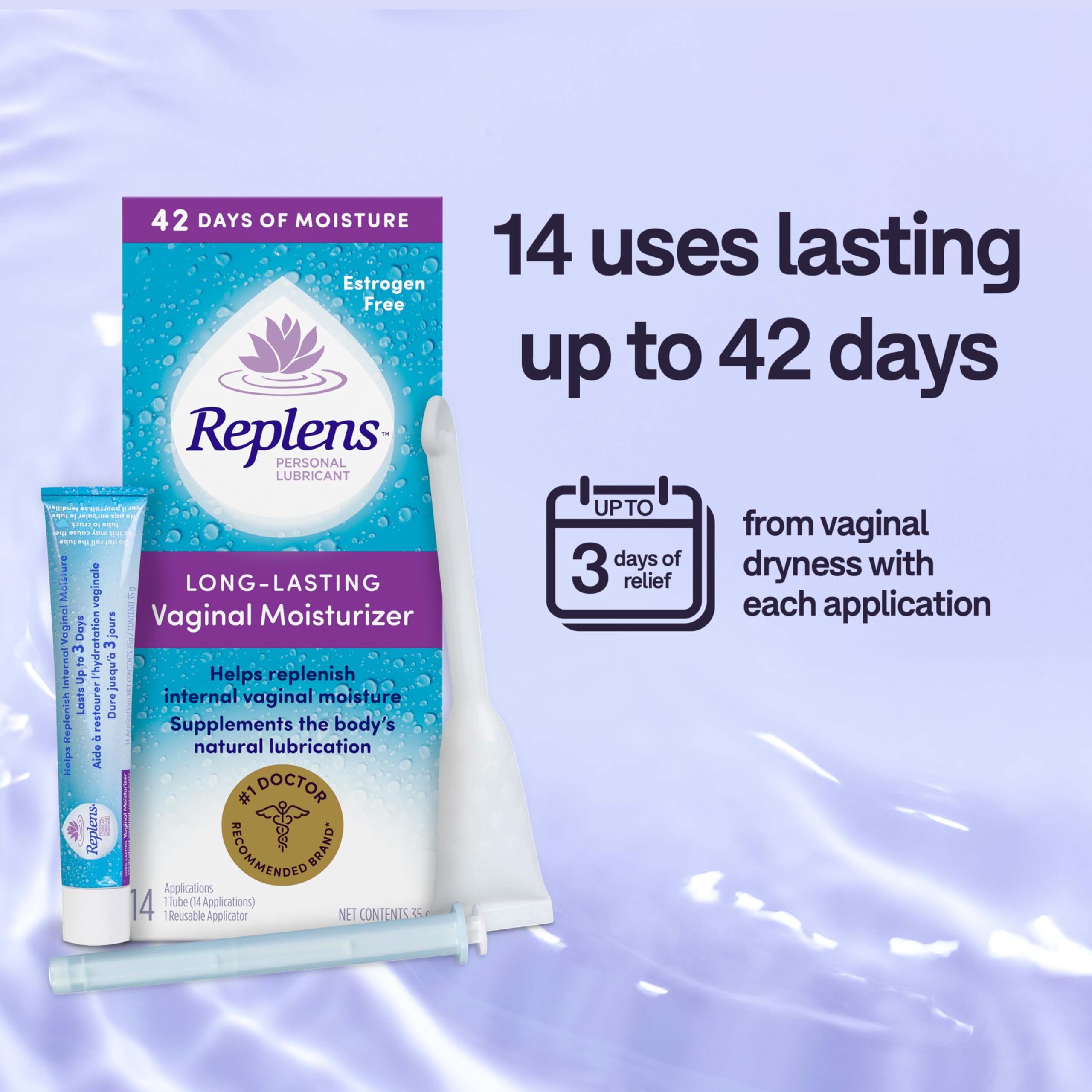 Replens Long-Lasting Vaginal Moisturizer and Lubricant, Replenish internal vaginal moisture, Immediate relief, Paraben free, Estrogen Free, Fragrance Free, 14 Applications, 35 g 🍁 All In One Marketplace Canada