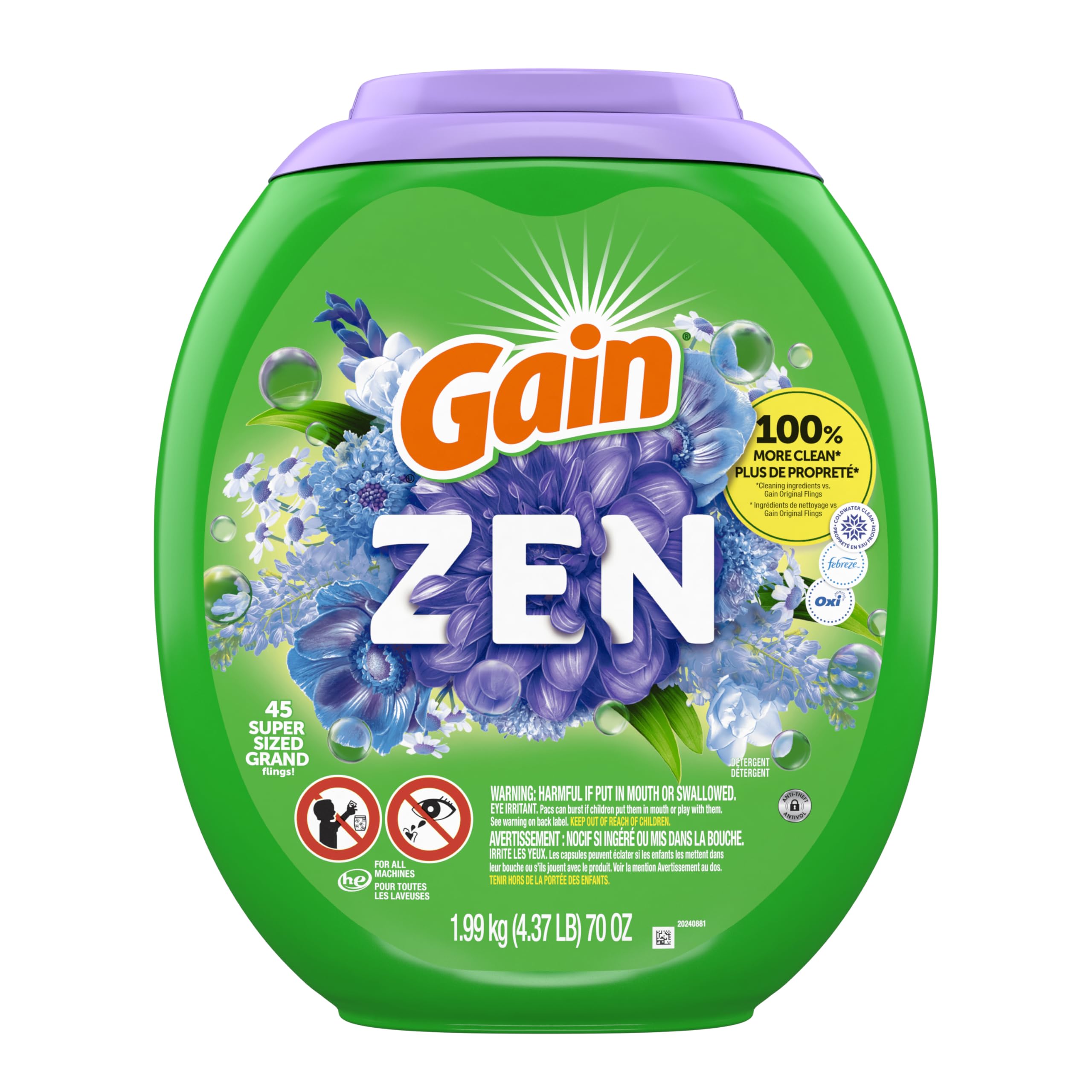Gain Super Flings Laundry Detergent Pacs, 45 Count, Zen, irresistibly clean and fresh 🍁 All In One Marketplace Canada