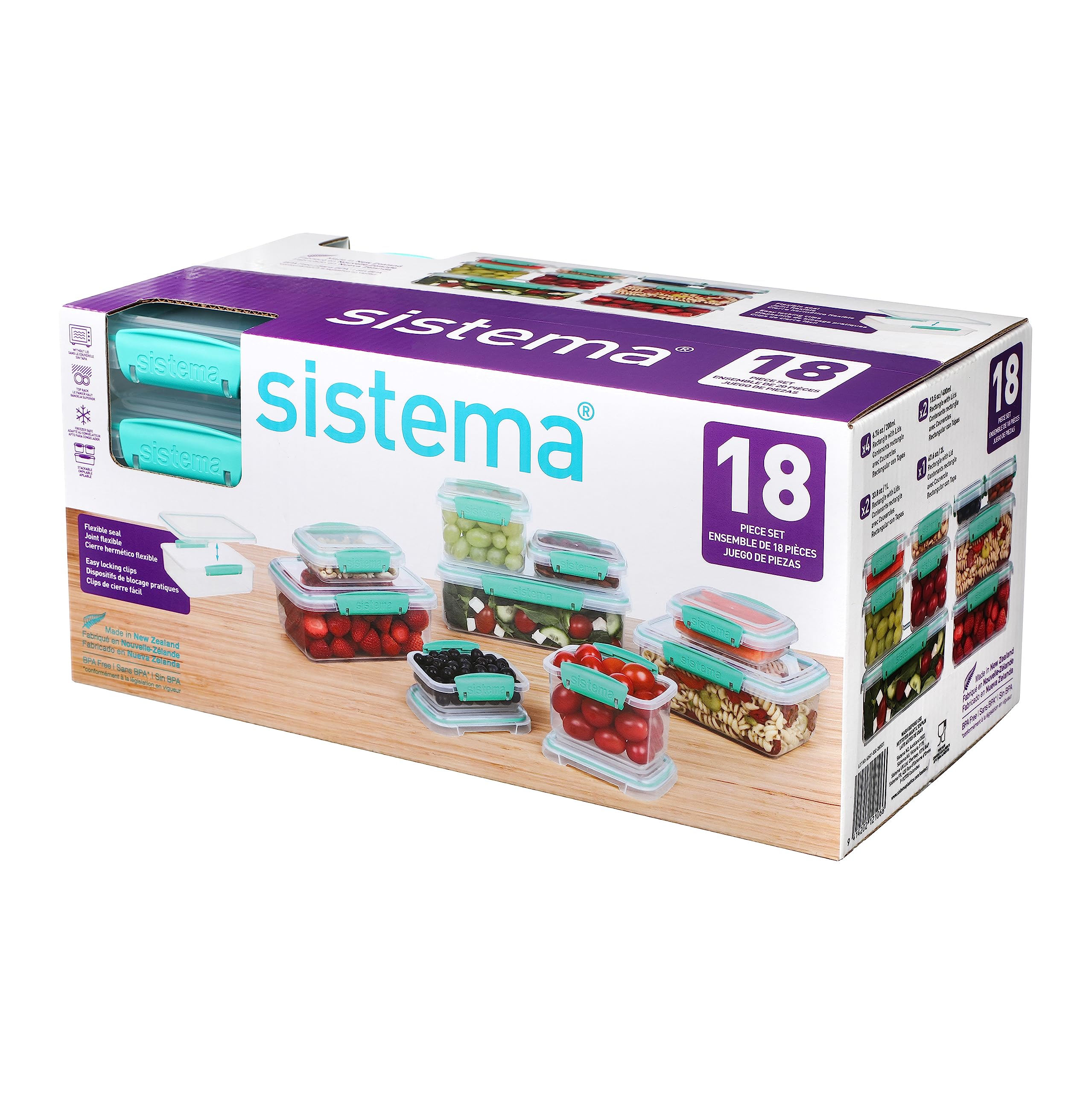Sistema Food Storage Containers with Lids for Lunch, Meal Prep and Leftovers, Dishwasher Safe, BPA-Free, Teal, 18 Piece Set 🍁 All In One Marketplace Canada