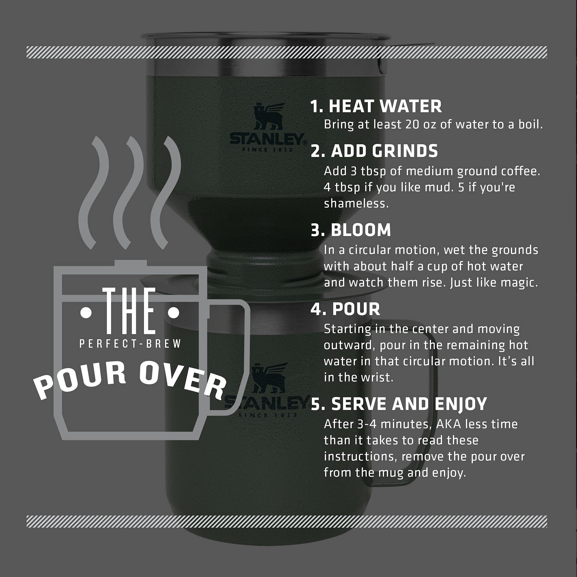 Stanley Perfect Brew Pour Over Set | 12 oz Camp Mug with Lid Included | Drip Coffee Maker with Reusable Filter | Insulated Stainless Steel | BPA-Free | Hammertone Green 🍁 All In One Marketplace Canada