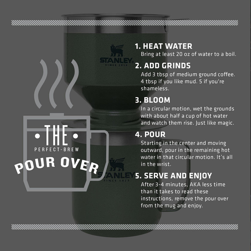 Stanley Perfect Brew Pour Over Set | 12 oz Camp Mug with Lid Included | Drip Coffee Maker with Reusable Filter | Insulated Stainless Steel | BPA-Free | Hammertone Green 🍁 All In One Marketplace Canada