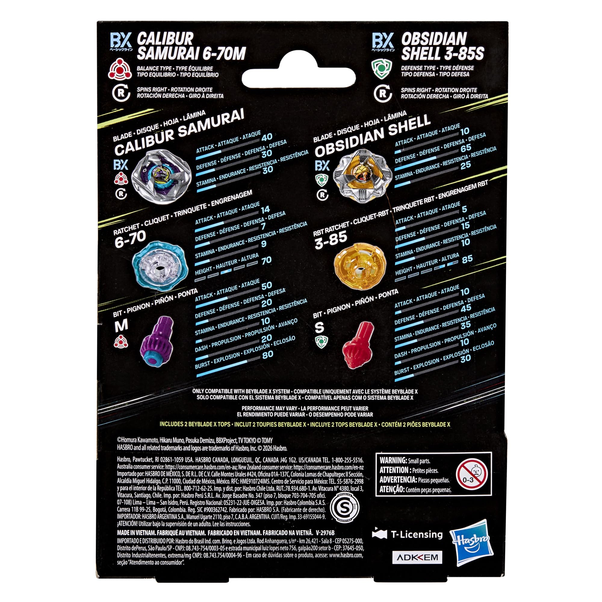 Beyblade X Calibur Samurai 6-70M BX & Obsidian Shell 3-85S BX Takara Tomy Dual Pack Set with 2 Right-Spinning Tops, Battling Tops Game Toys, Ages 8+ 🍁 All In One Marketplace Canada