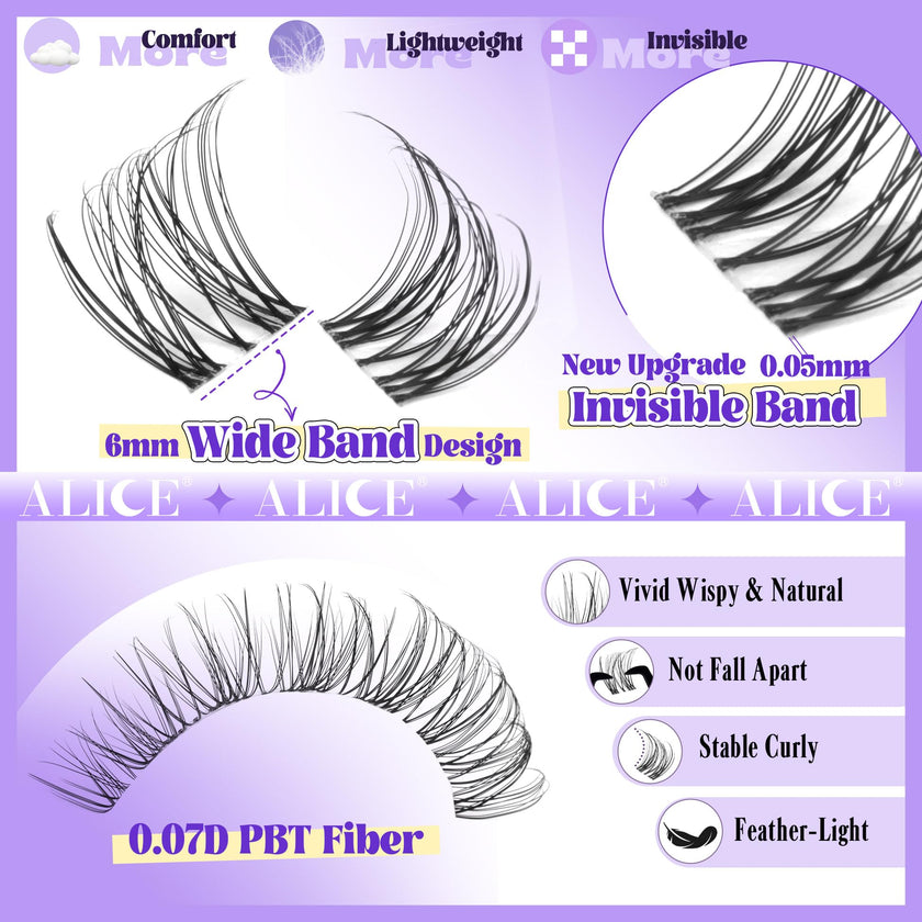 Wispy Lash Clusters Invisible Band Natural Lash Extensions Waterproof 8-16mm Cluster Eyelash Extension D Curl DIY Individual Cluster Lashes by ALICE 🍁 All In One Marketplace Canada