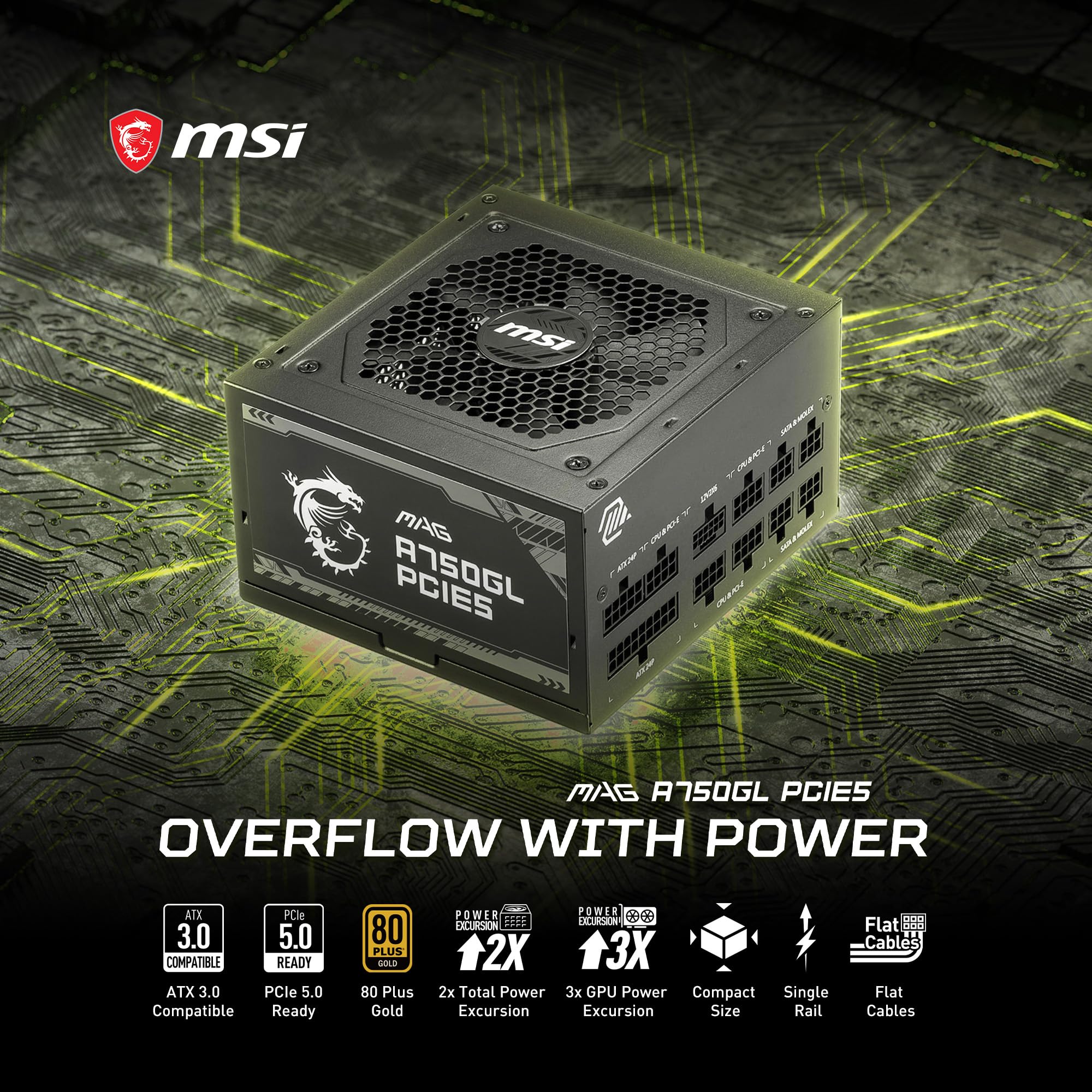 MSI MAG A750GL PCIE5, Fully Modular Compact Gaming 750W Power Supply, 80+ Gold, ATX 3.1 & PCIe 5.1 Ready, Native Dual-Color 12V-2x6 Cable, 10 Year Warranty 🍁 All In One Marketplace Canada