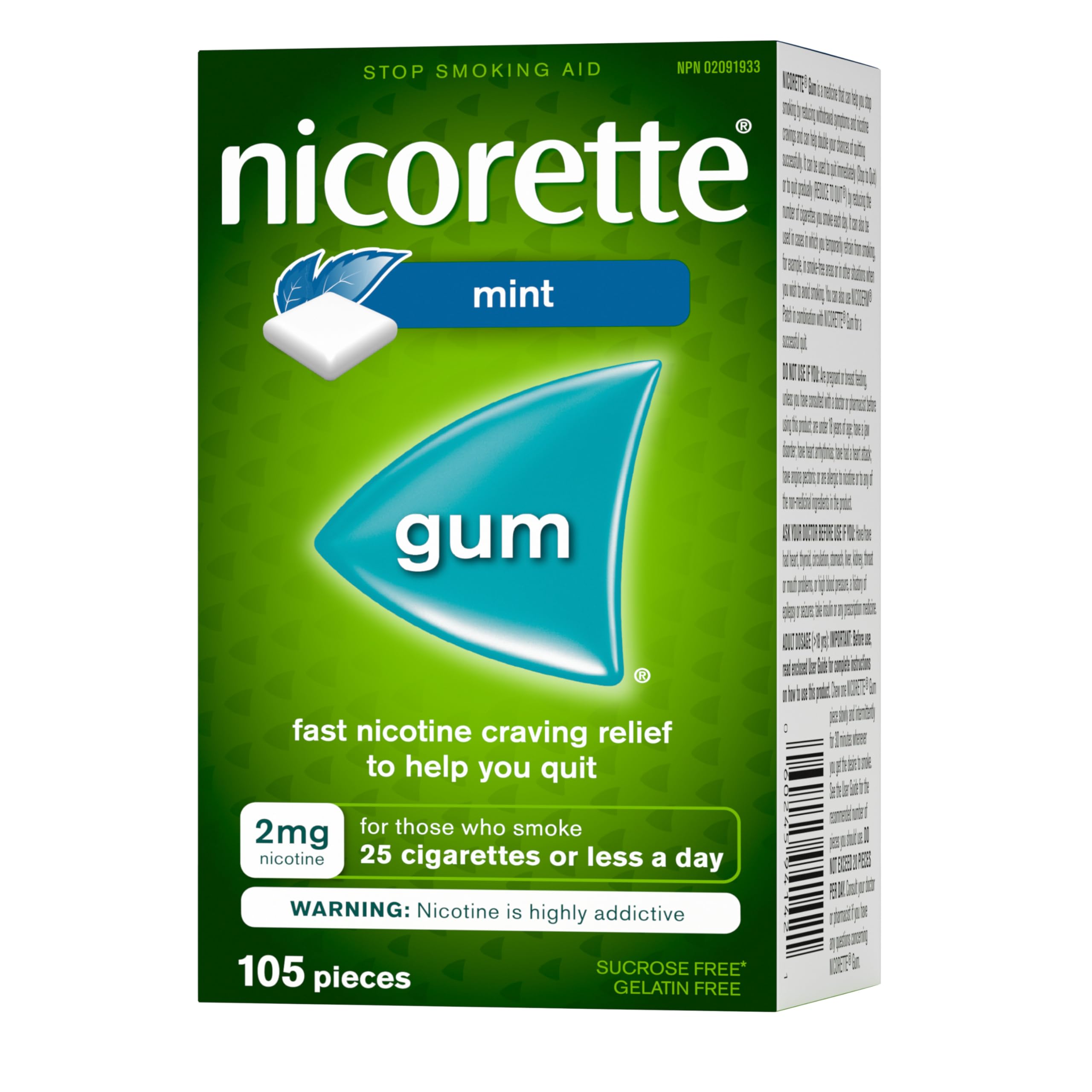 Nicorette Gum, Extreme Chill Mint, 2 mg, 105 Count 🍁 All In One Marketplace Canada