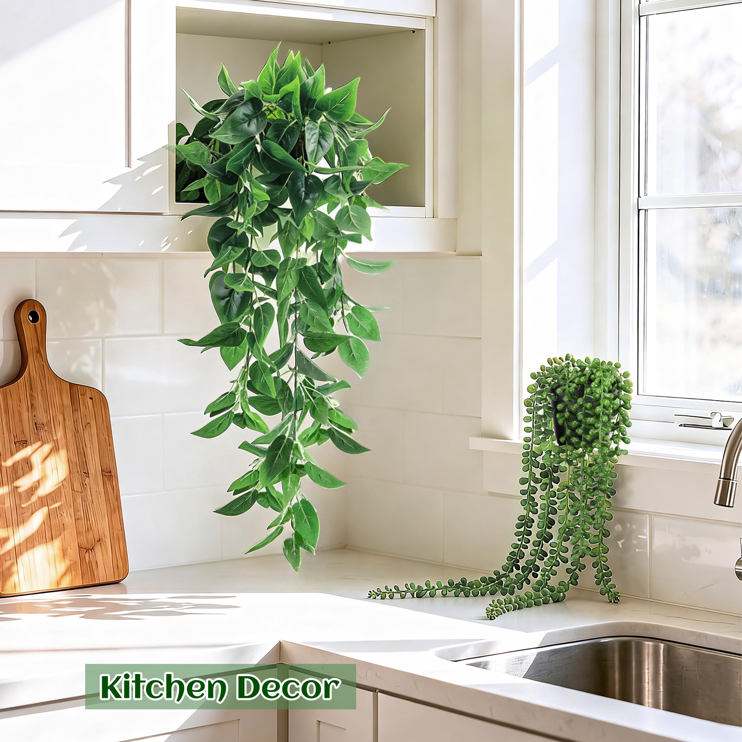 Der Rose 4Pcs Fake Plants, Artificial Plants Fake Hanging Plants for Boho Home Bathroom Bedroom Living Room Office Wall Shelf Decor Indoor Outdoor 🍁 All In One Marketplace Canada