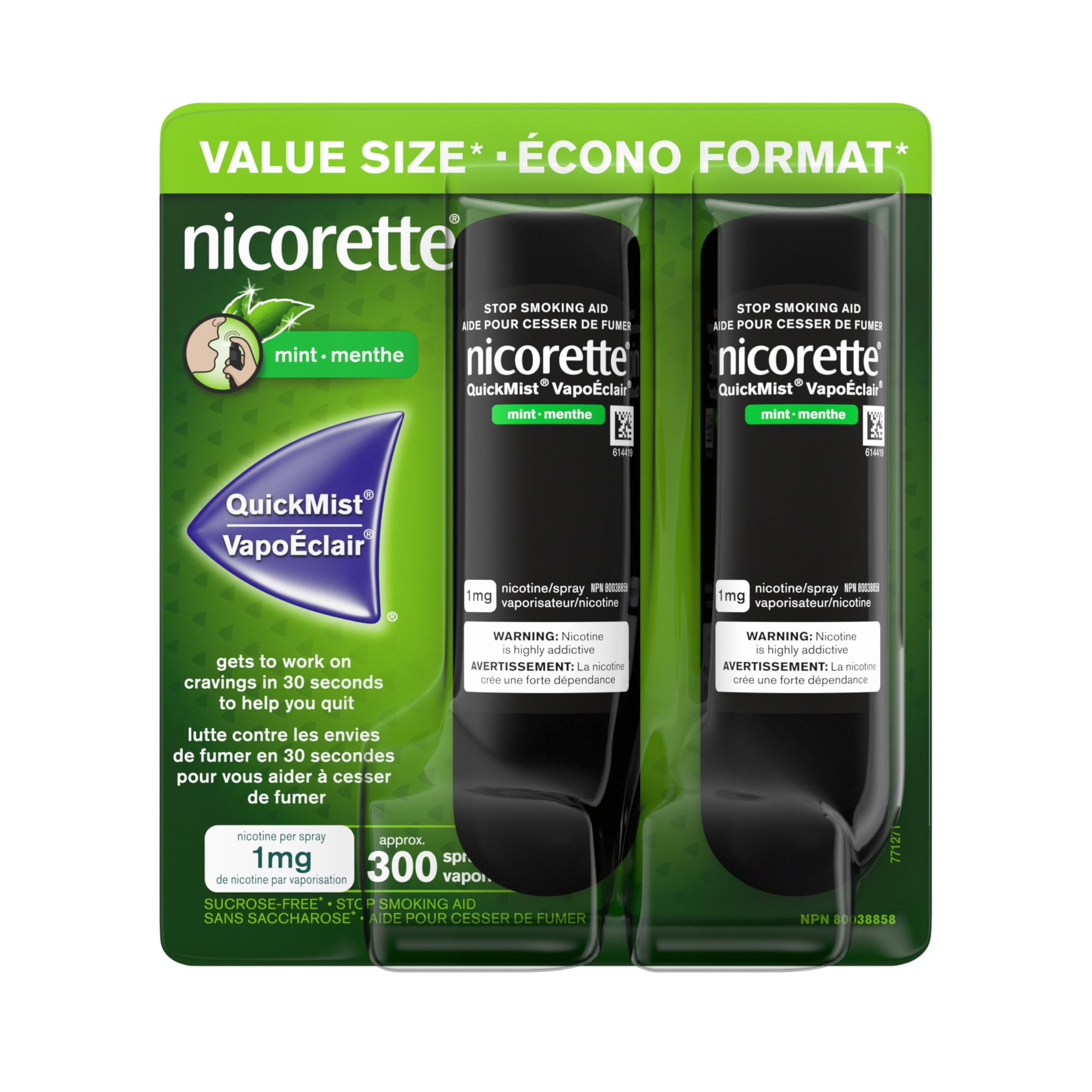 Nicorette QuickMist Nicotine Mouth Spray 1mg, Mint – NRT, 2 x 150 Sprays 🍁 All In One Marketplace Canada