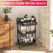 Goovilla 3 Tier Rolling Utility Cart Organizer with Removable Drawer, Stable and Sturdy Black Rolling Storage Carts with 2 Lockable Wheels for Bathroom, Kitchen, Snack, Craft, Makeup, Baby Essentials 🍁 All In One Marketplace Canada