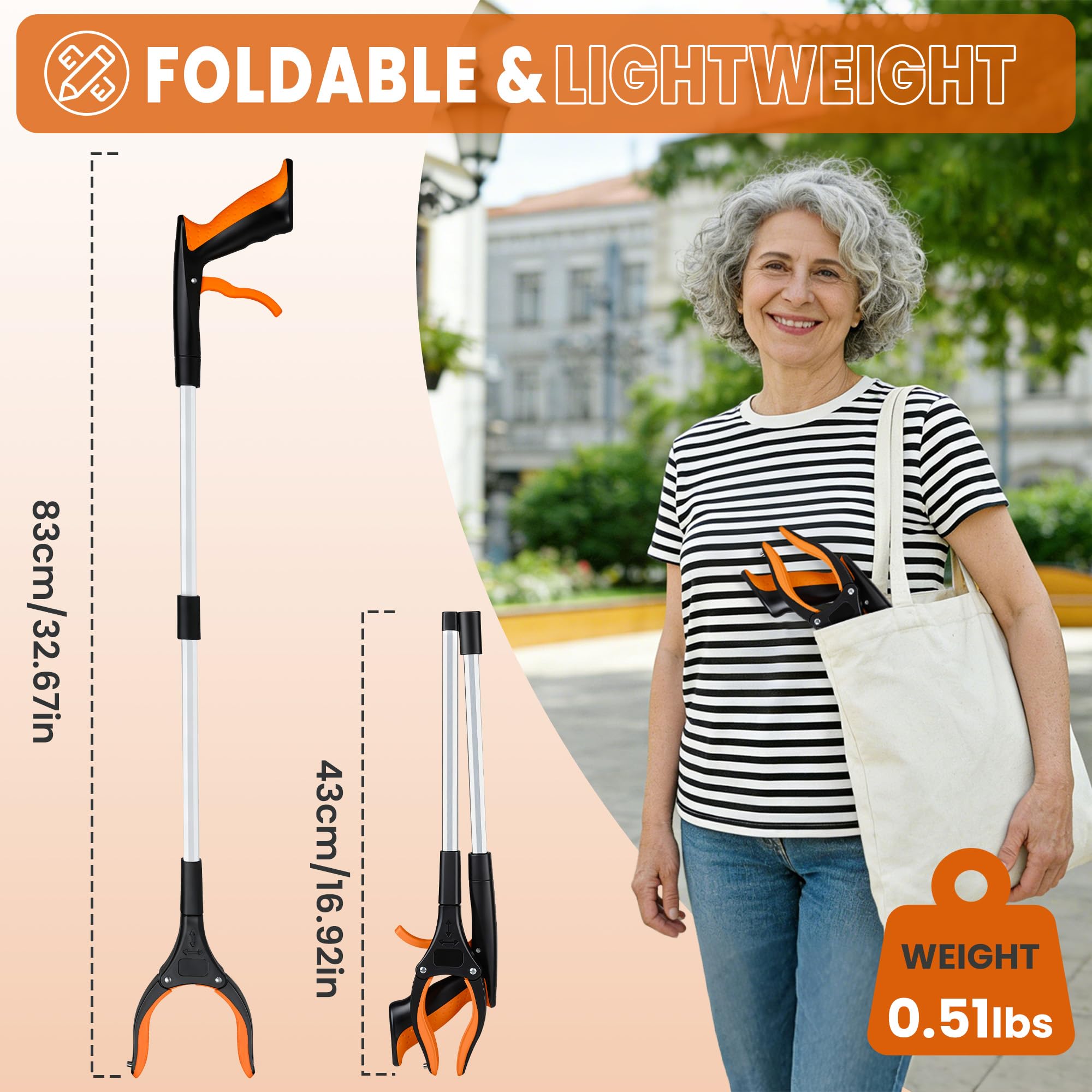 bemece 2-pack Grabber Reacher Tool, 32.68’’ (83cm) Garbage Picker Grabber, Foldable Magnetic Reacher Grabber for Seniors Adults - Blue & Orange 🍁 All In One Marketplace Canada
