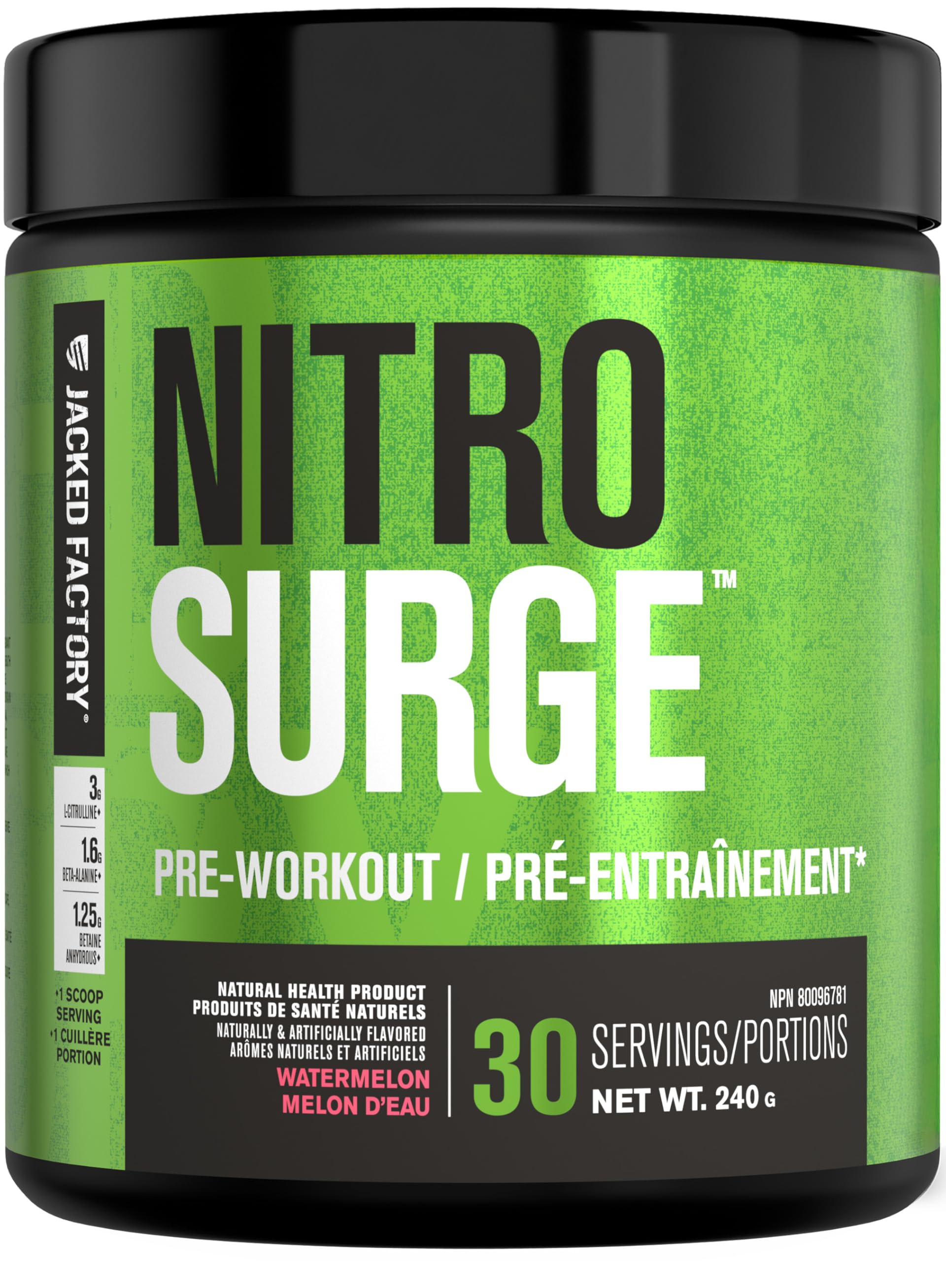 NITROSURGE Pre Workout Supplement - Endless Energy, Instant Strength Gains, Clear Focus, Intense Pumps - Nitric Oxide Booster & Preworkout Powder with Beta Alanine - 30 Servings, Watermelon 🍁 All In One Marketplace Canada