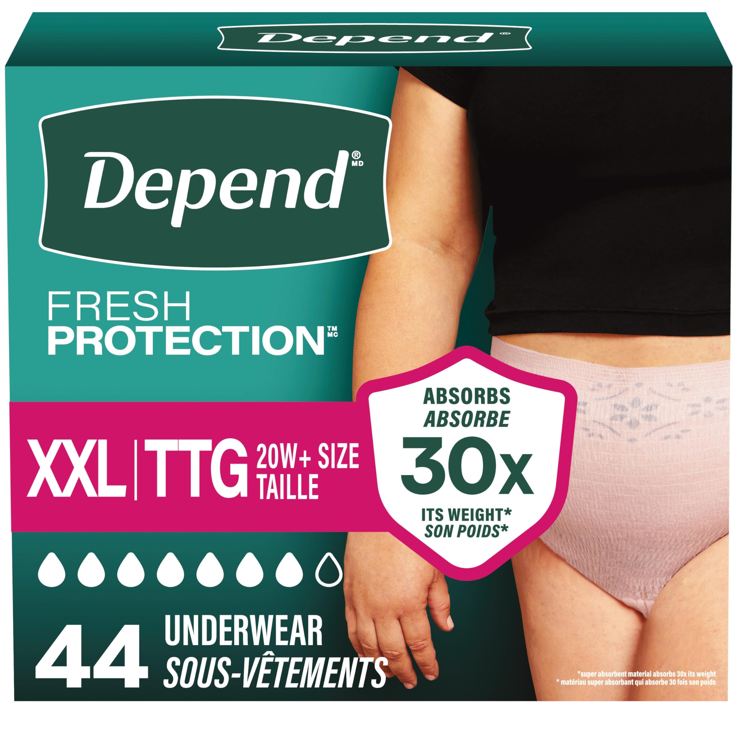 Depend Fresh Protection Adult Incontinence Underwear for Women (Formerly Depend Fit-Flex), Disposable, Maximum, Extra-Extra-Large, Blush, 44 Count (2 Packs of 22) 🍁 All In One Marketplace Canada