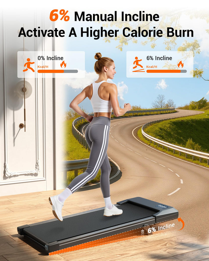 MJWW Walking Pad with 6% Incline, No-Assembly Under Desk Treadmill, 2.5 HP Quiet Motor, APP & Remote Control, LED Display, 300 lbs Capacity for Home/Office 🍁 All In One Marketplace Canada