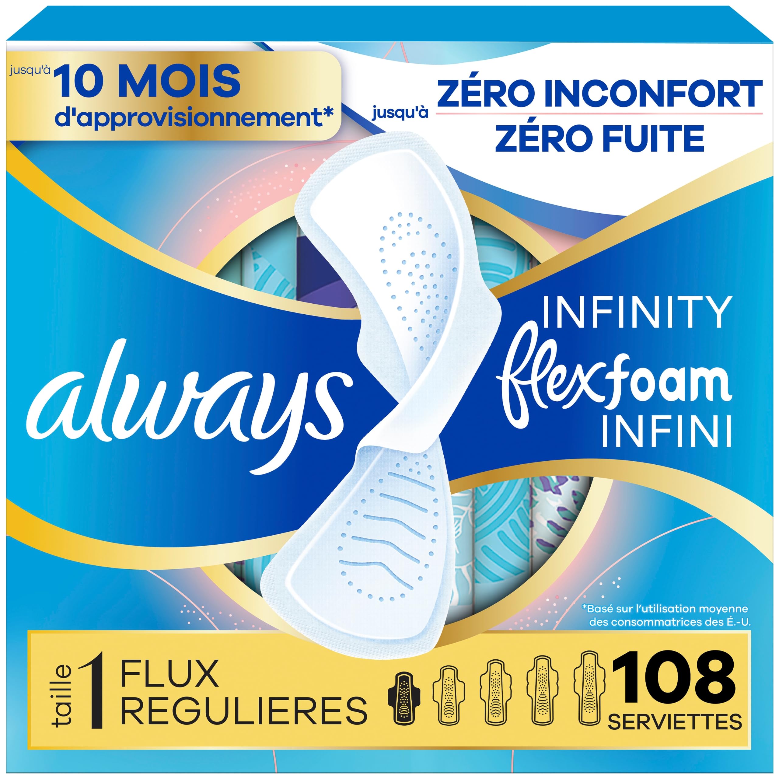 Always Infinity FlexFoam Pads for Women, Size 1, Regular Pad with Wings, Unscented, 108 Count 🍁 All In One Marketplace Canada