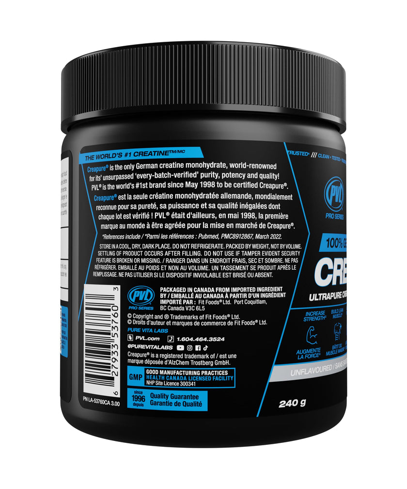 PVL Creapure Creatine Powder | 100% German Creatine Monohydrate, Canadian-Owned, Informed-Choice Tested, Unflavoured Supplement powder – 48 Servings - 240 g 🍁 All In One Marketplace Canada