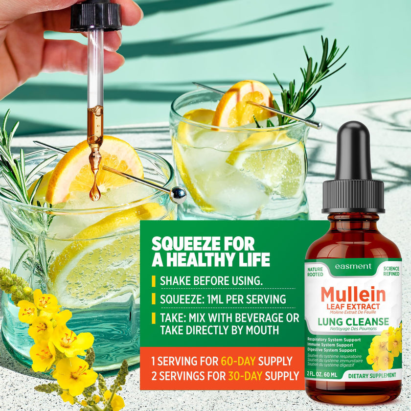 Easment Mullein Leaf Extract Drops for Lungs – Herbal Supplement for Lung Cleanse, Mucus & Phlegm Relief – Alcohol-Free Liquid 🍁 All In One Marketplace Canada