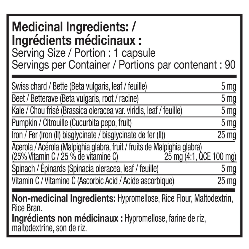 NATURELO Vegan Iron Supplement with Vitamin C and Organic Whole Foods, 90 Capsules, Gentle Iron Capsules for Women & Men with this Mineral Deficiency - Including Pregnancy, Anemia and Vegan Diets 🍁 All In One Marketplace Canada