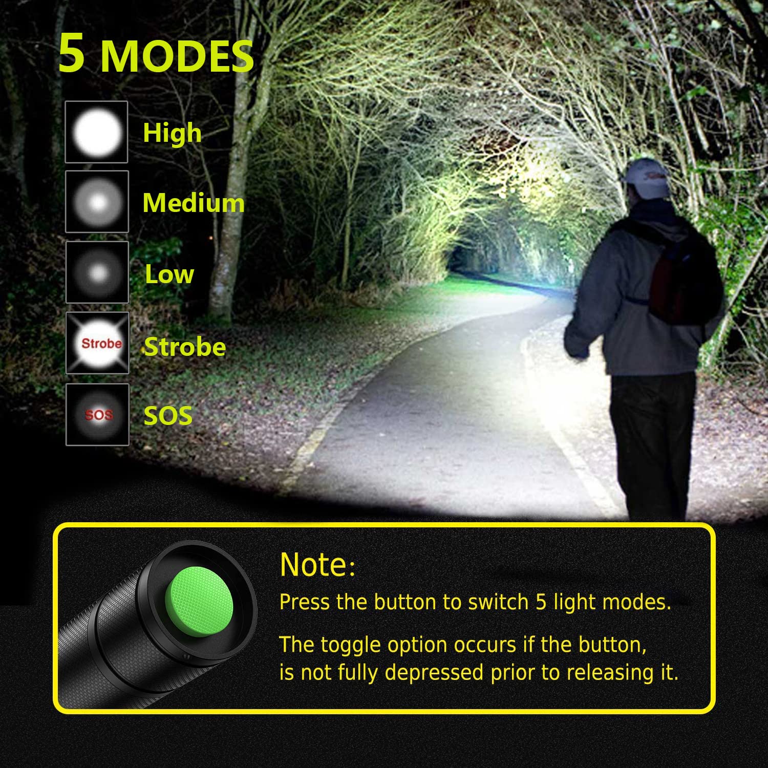 LED Flashlight, Ultra Bright XML T6 Handheld Flashlights - High Lumen, Zoomable, 5 Modes, Water-Resistant - Perfect for Camping Biking Home Emergency or Gift-Giving（2 Pack） 🍁 All In One Marketplace Canada