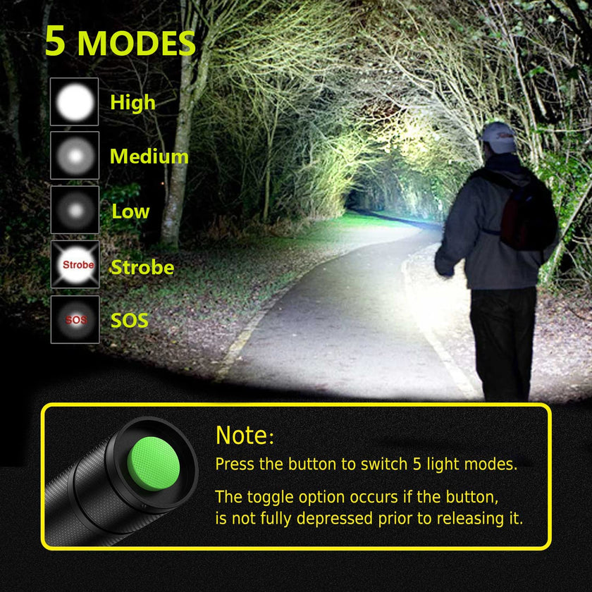 LED Flashlight, Ultra Bright XML T6 Handheld Flashlights - High Lumen, Zoomable, 5 Modes, Water-Resistant - Perfect for Camping Biking Home Emergency or Gift-Giving（2 Pack） 🍁 All In One Marketplace Canada