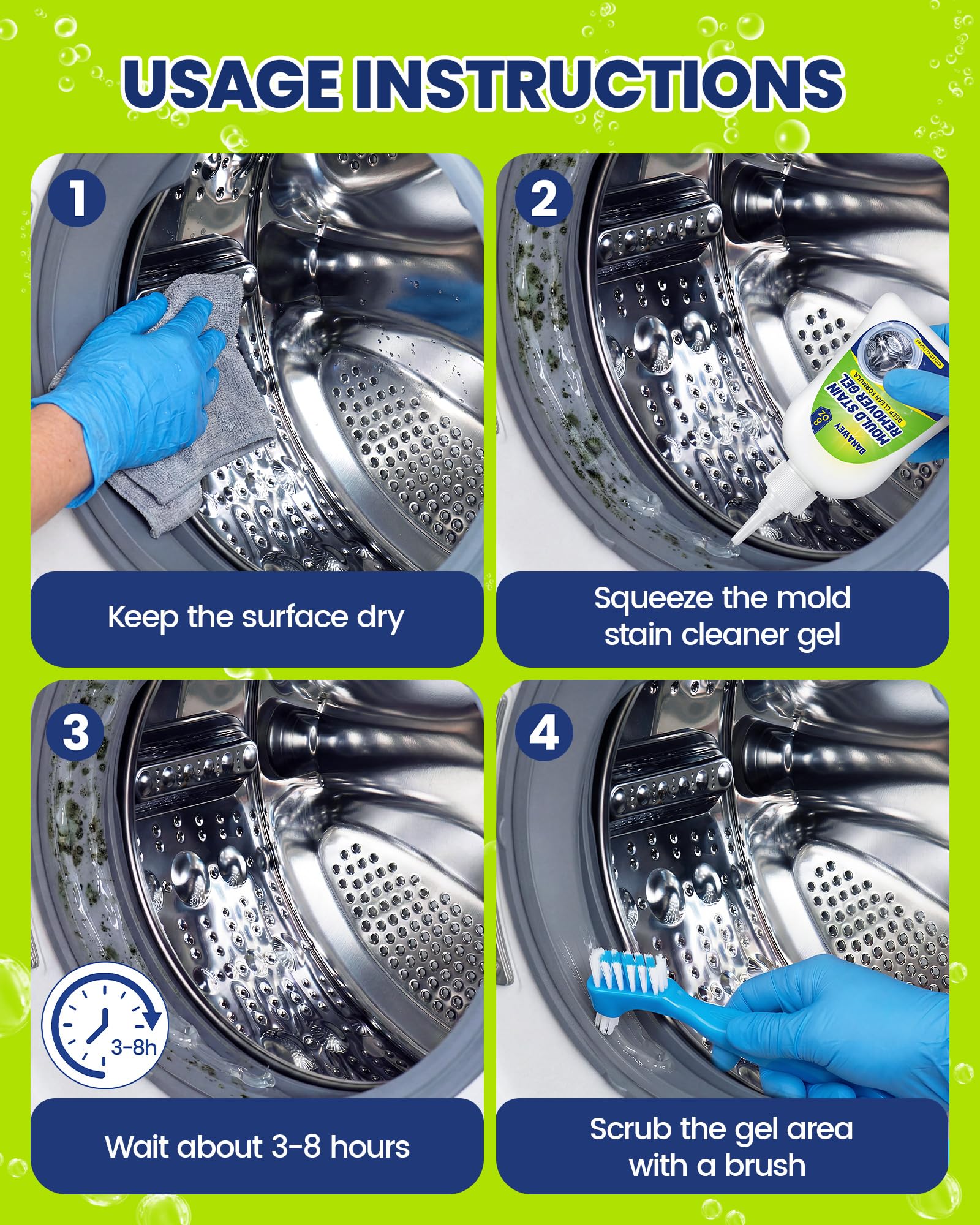 Mould Remover Gel - Household Washing Machine Cleaner, Tile Grout Cleaner with Brush, Mildew Stain Remover for Washer Rubber, Shower, Bathroom, Bathtub Caulk, Kitchen Sink, Fridge Seal, Wall - 8 Fl Oz 🍁 All In One Marketplace Canada