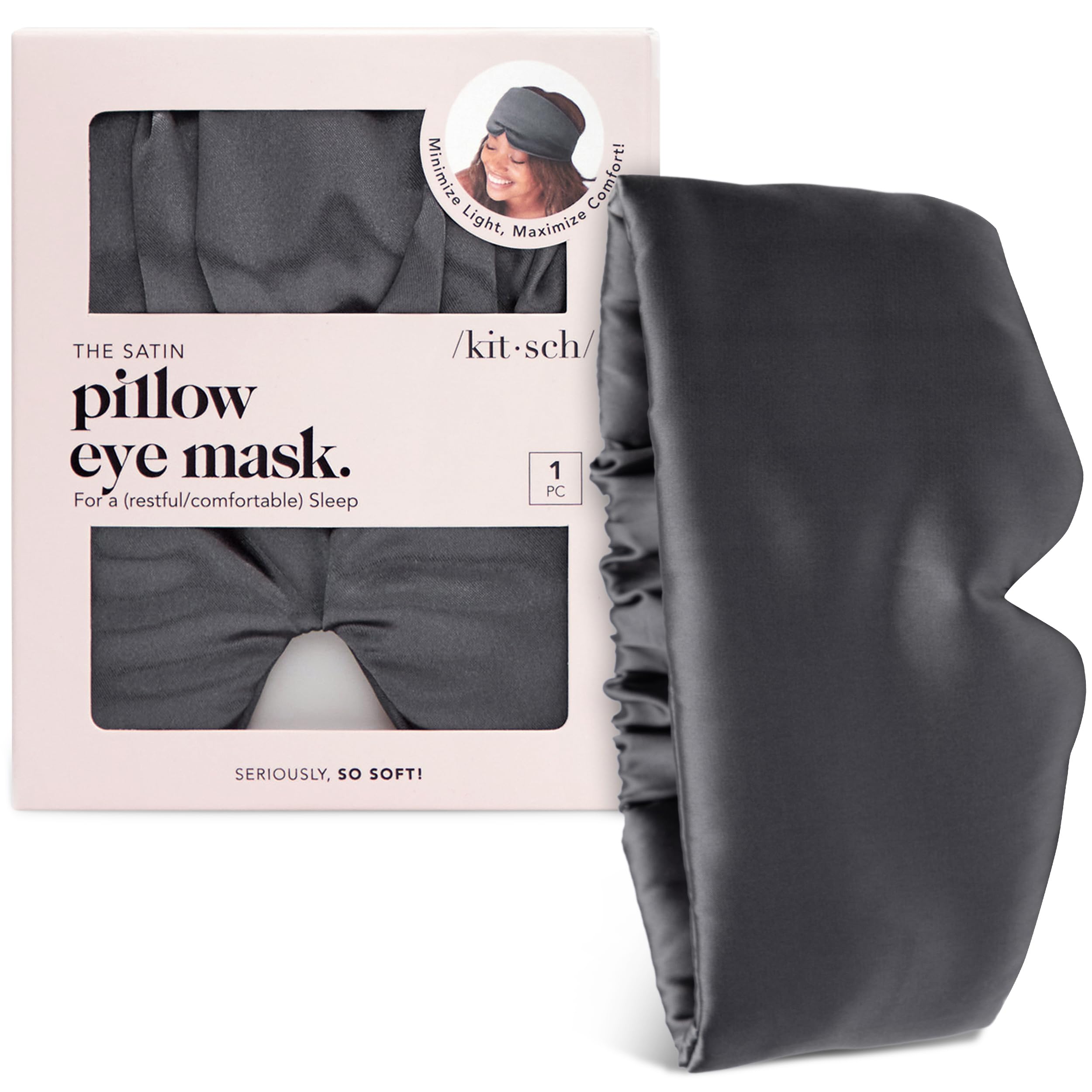 Kitsch Satin Sleep Mask - Eye Masks for Sleep, Softer Than Silk Satin Sleeping Mask Blindfold and Sleep Masks for Women and Men, Eye Care Travel Essentials - Charcoal Black 🍁 All In One Marketplace Canada