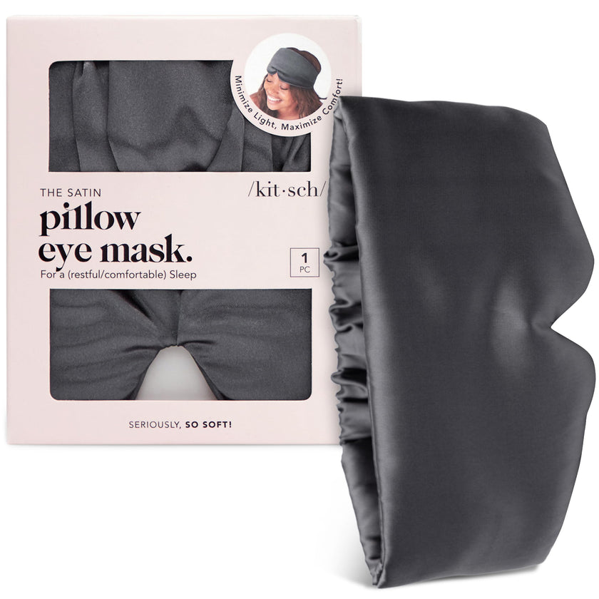 Kitsch Satin Sleep Mask - Eye Masks for Sleep, Softer Than Silk Satin Sleeping Mask Blindfold and Sleep Masks for Women and Men, Eye Care Travel Essentials - Charcoal Black 🍁 All In One Marketplace Canada