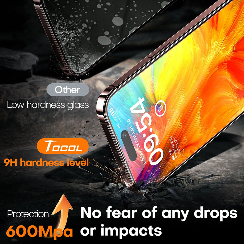 TOCOL 2 Pack for iPhone 16 Pro Screen Protector [Instant Installation][Auto-Dust Removal][HD Clear], Unbreakable 9H+Hardness Shatterproof Tempered Glass [Bubble Proof] 🍁 All In One Marketplace Canada